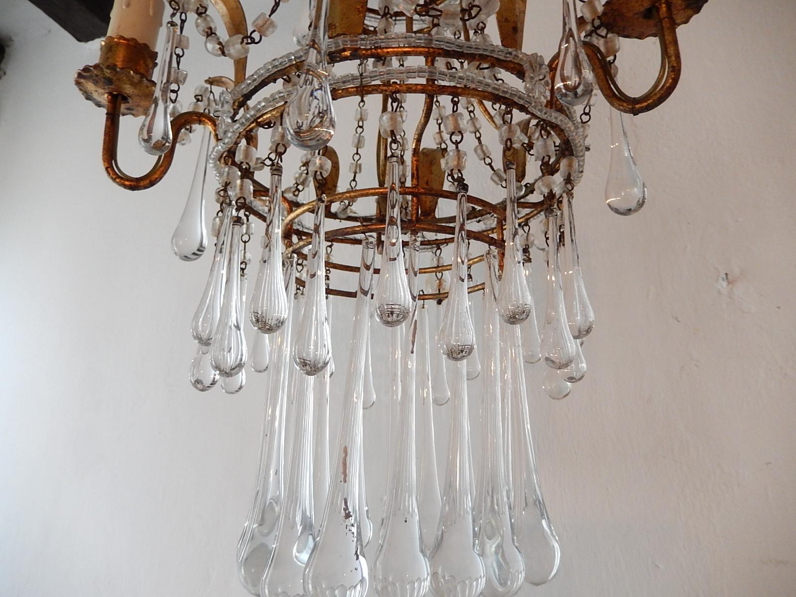 Murano Glass Italian Petit Crystal Beaded Murano Drops Chandelier For Sale