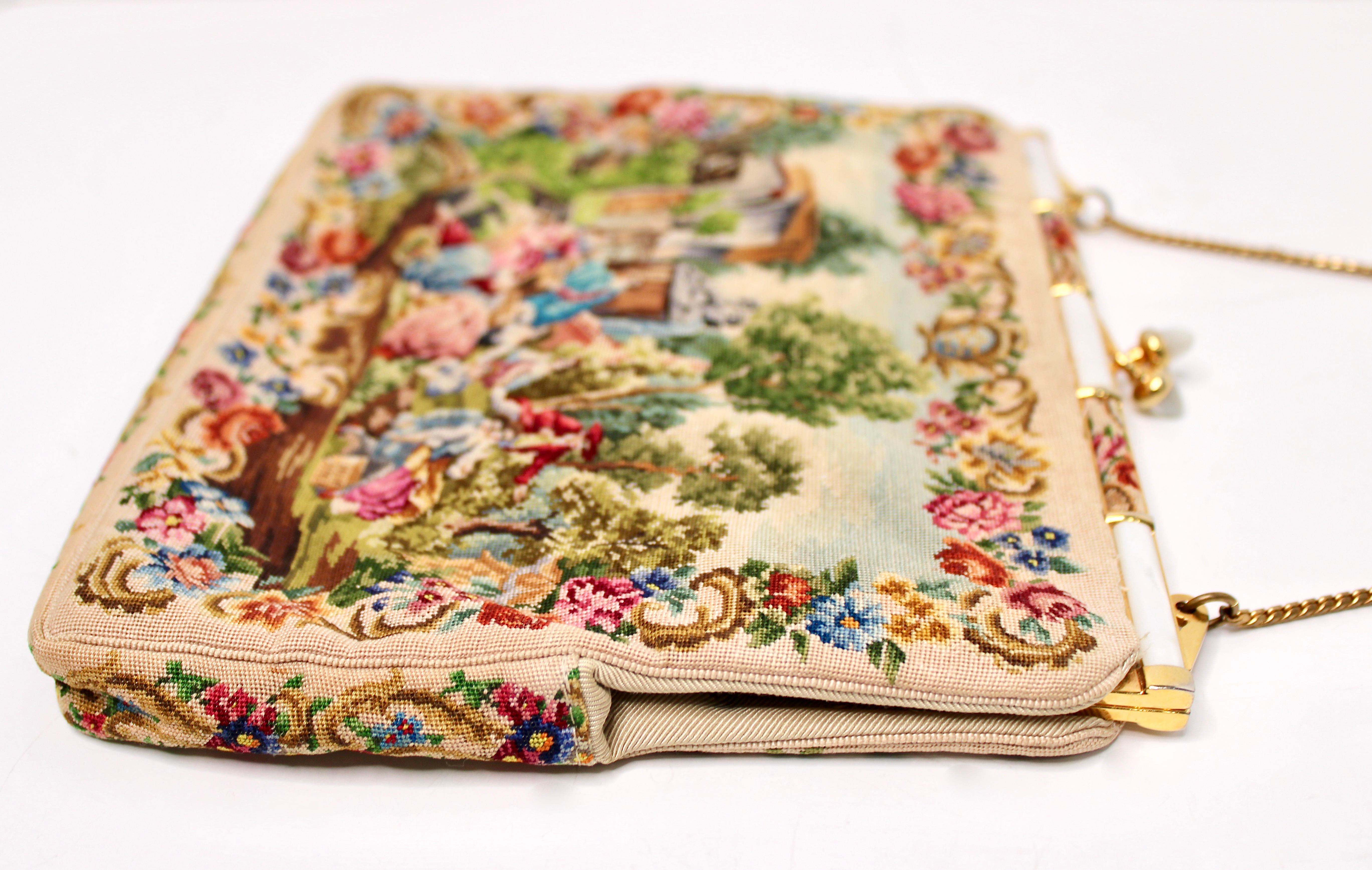 Italian Petit Point Evening Bag With Mother-Of-Pearl Frame circa 1930s Damen im Angebot