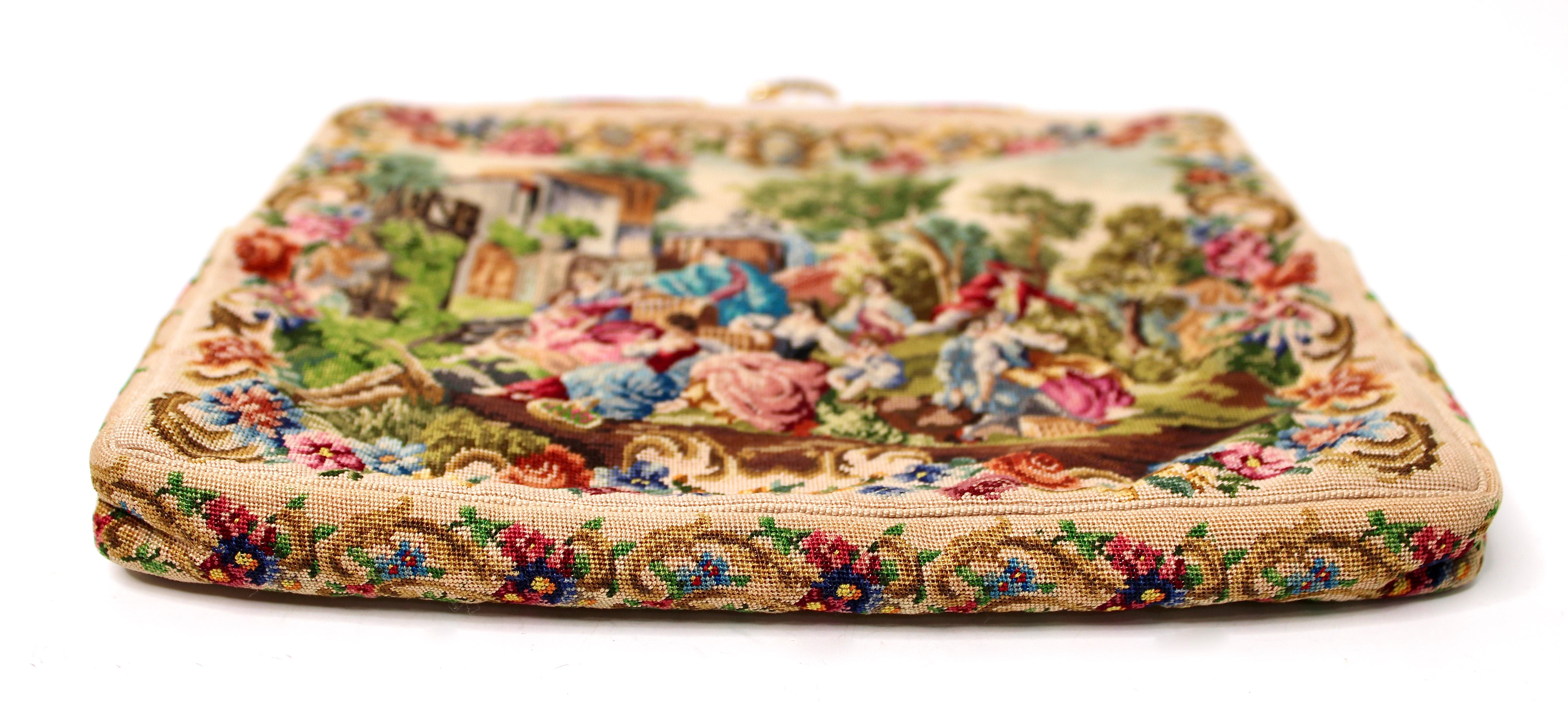 Italian Petit Point Evening Bag With Mother-Of-Pearl Frame circa 1930s im Angebot 3