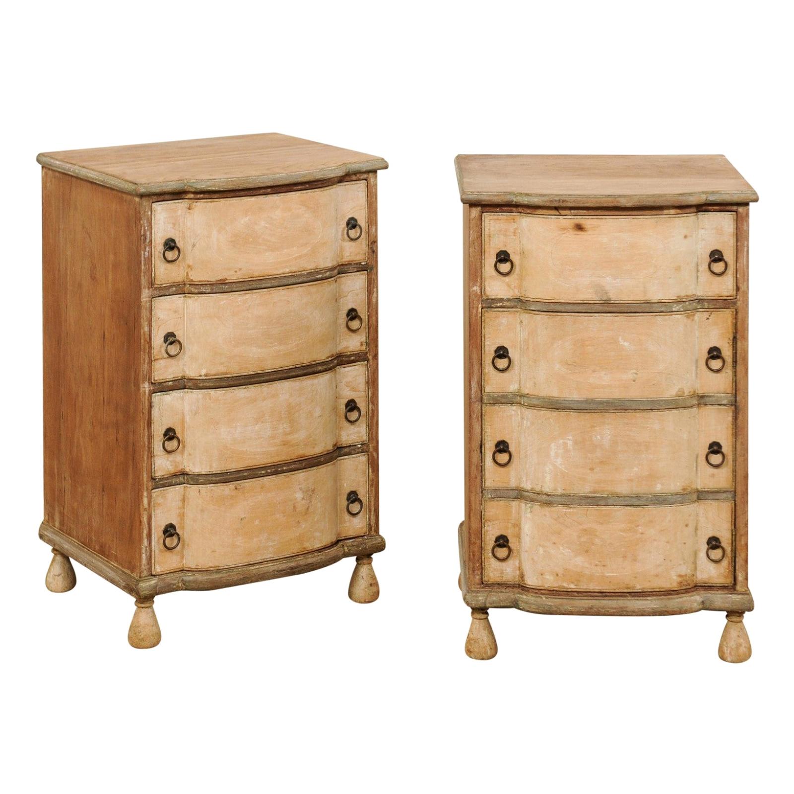 Italian Petite Comodini '1 with Drawers and 1 a Cabinet with Faux Drawers', Pair