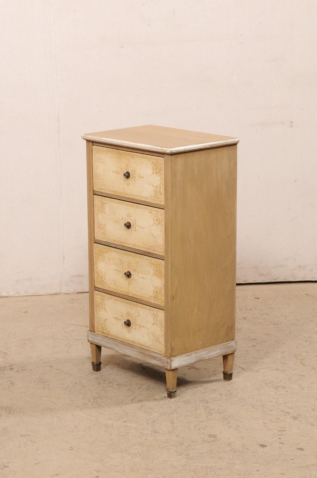 Italian Petite Four Stacked Drawer Chest w/Embossed Vellum Front & Brass Feet 5