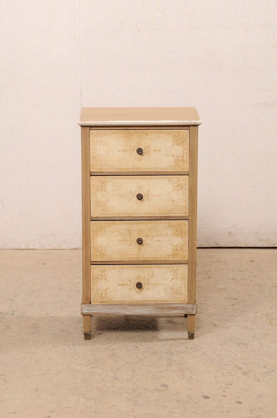 Italian Petite Four Stacked Drawer Chest w/Embossed Vellum Front & Brass Feet 6