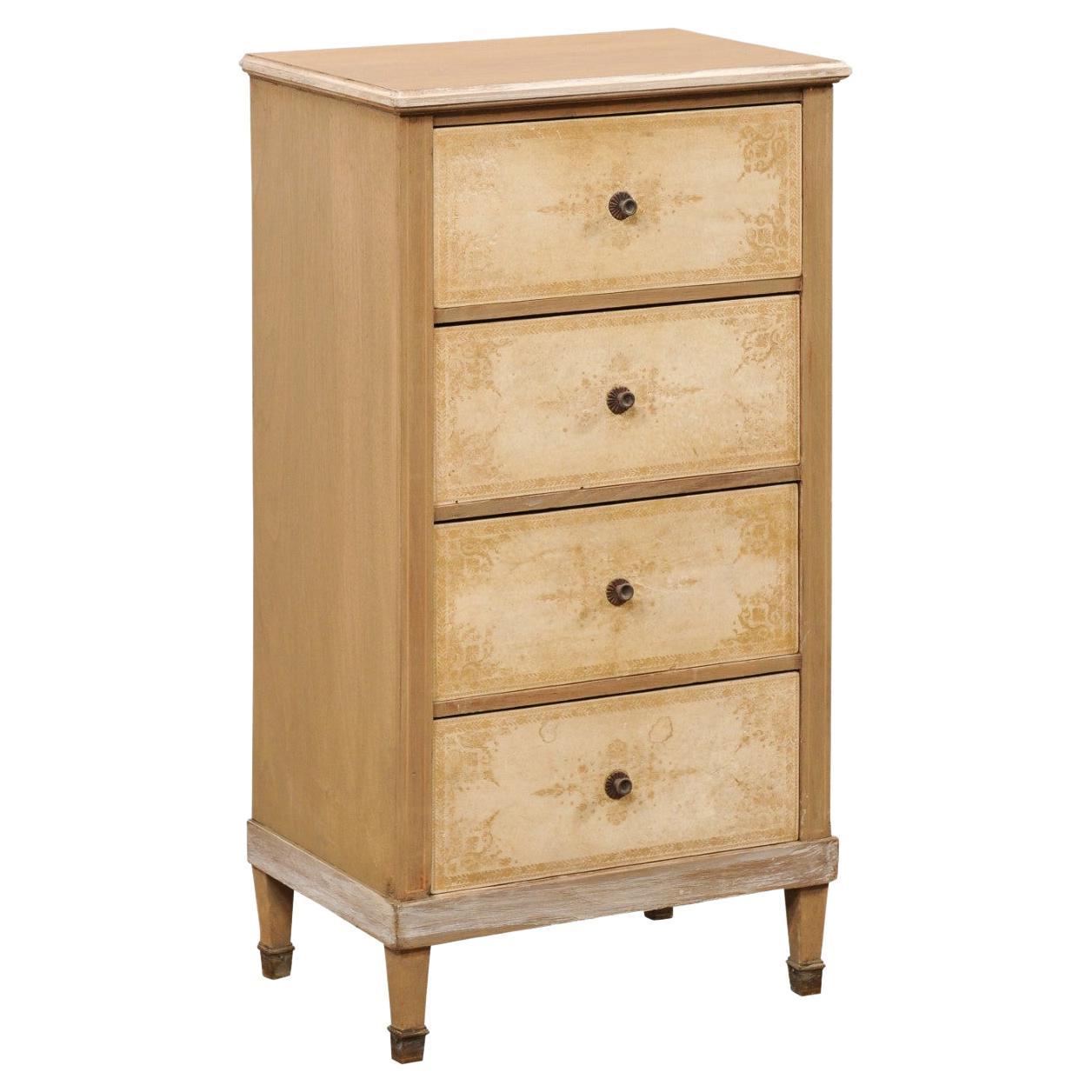 Italian Petite Four Stacked Drawer Chest w/Embossed Vellum Front & Brass Feet