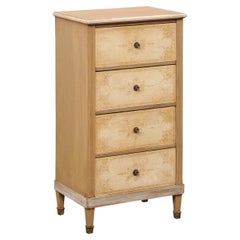 Used Italian Petite Four Stacked Drawer Chest w/Embossed Vellum Front & Brass Feet