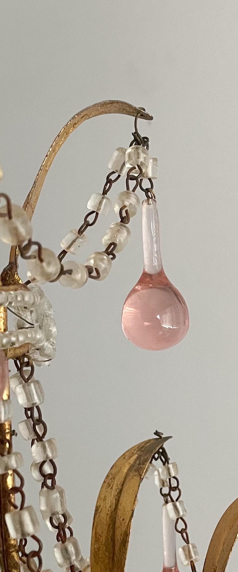 Mid-20th Century Italian Petite Pink Beaded Chandelier