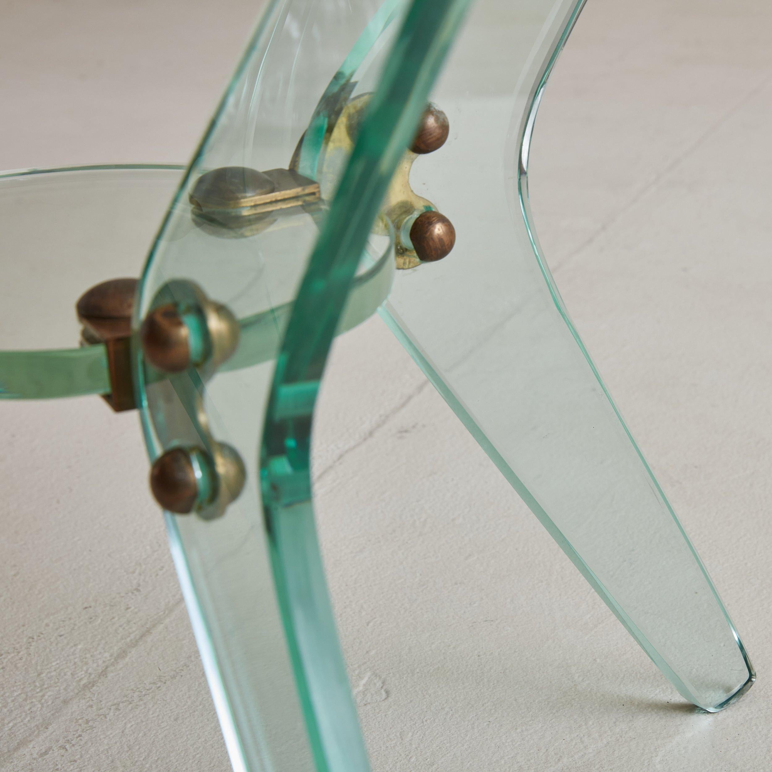 Italian Petite Round Glass + Lucite Cocktail Table, Italy Circa 1950s For Sale 6