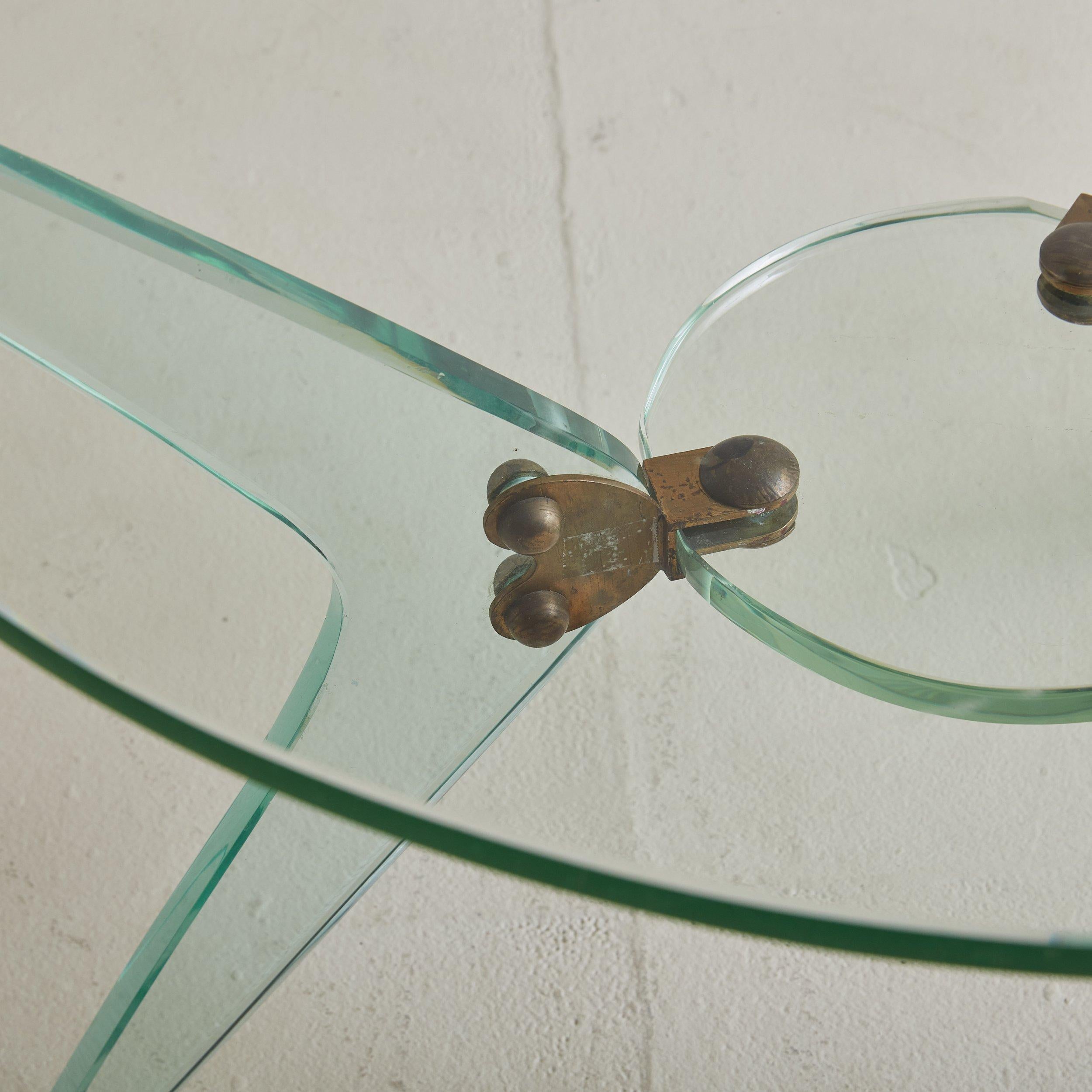 Italian Petite Round Glass + Lucite Cocktail Table, Italy Circa 1950s In Good Condition For Sale In Chicago, IL