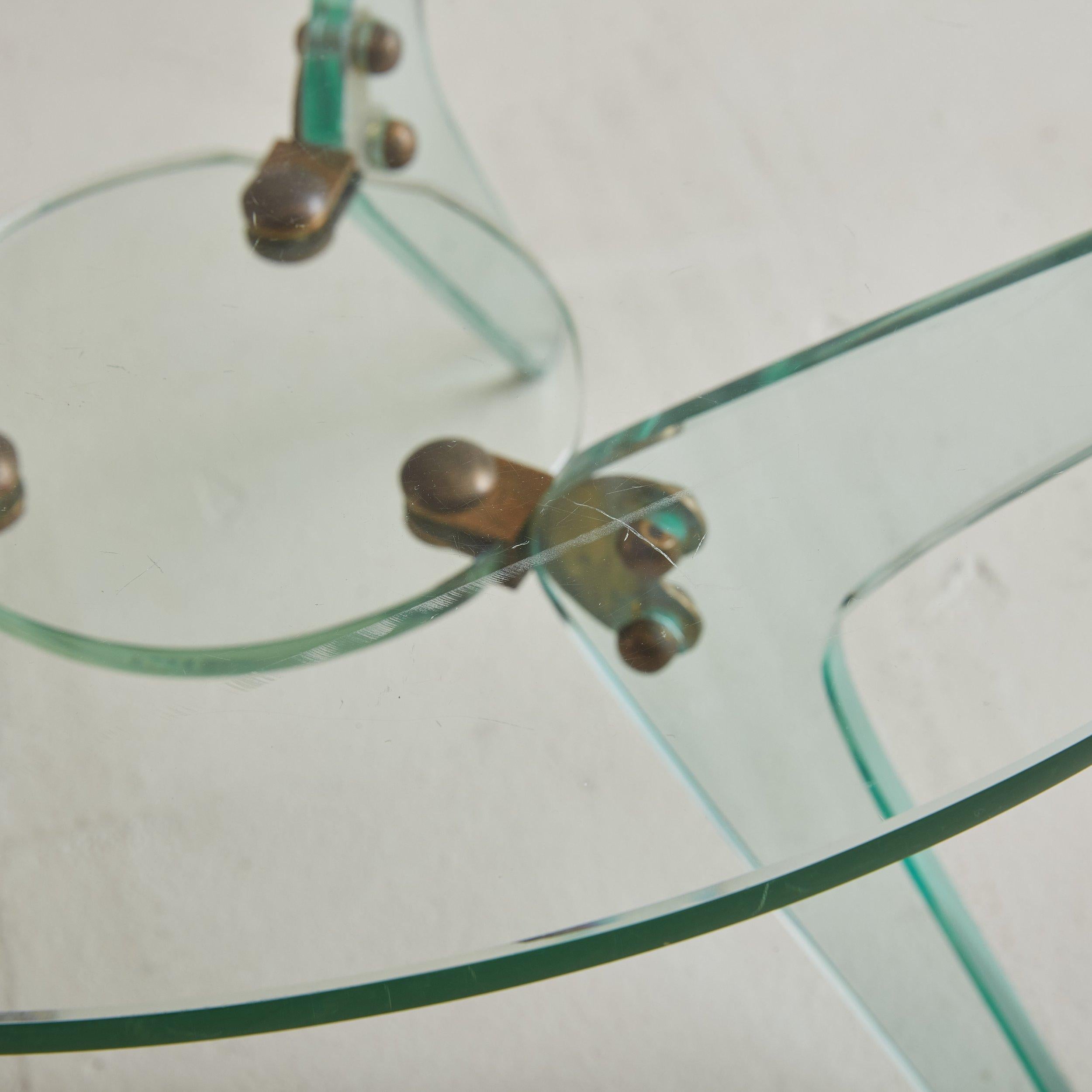 Mid-20th Century Italian Petite Round Glass + Lucite Cocktail Table, Italy Circa 1950s For Sale