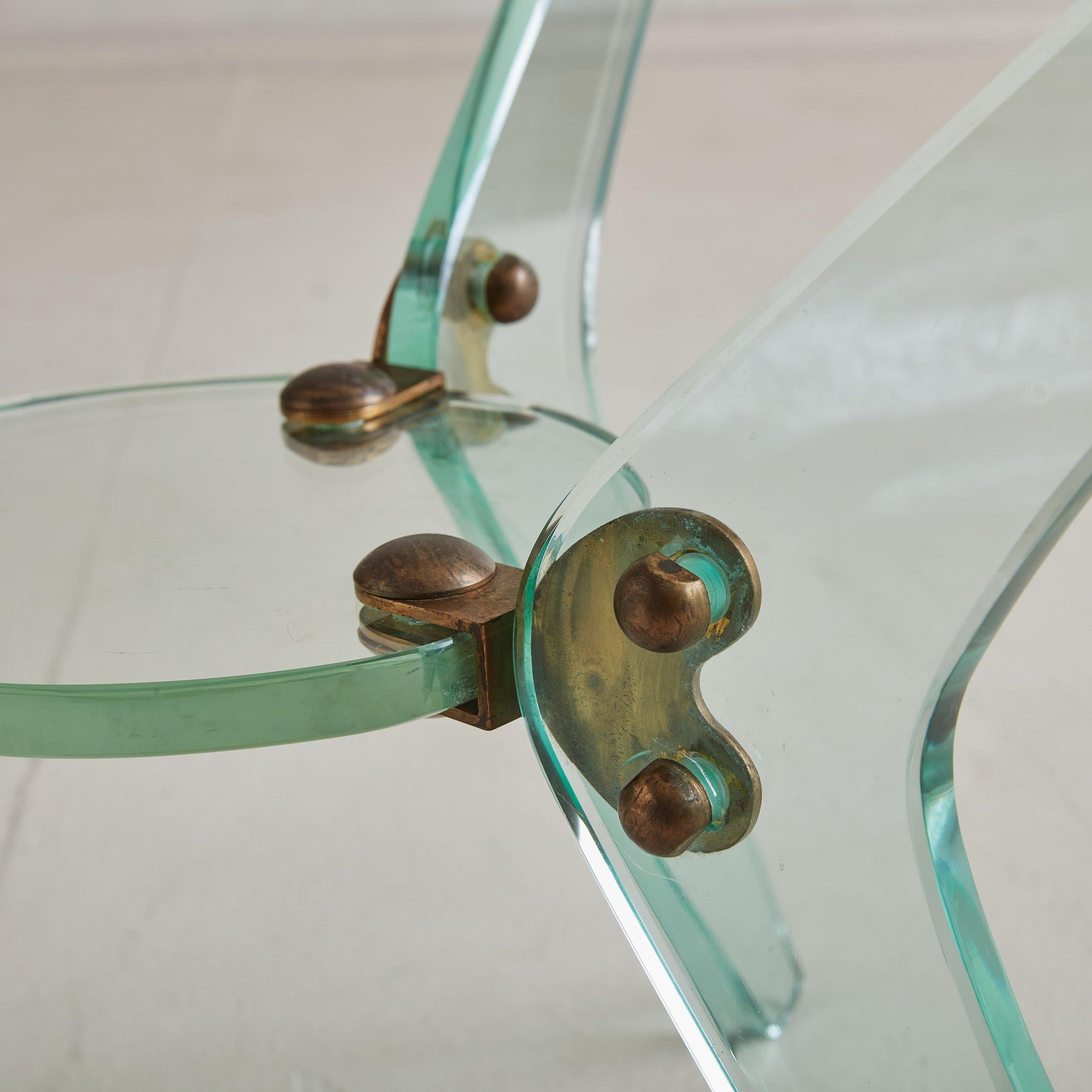 Italian Petite Round Glass + Lucite Cocktail Table, Italy Circa 1950s For Sale 3