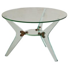Vintage Italian Petite Round Glass + Lucite Cocktail Table, Italy Circa 1950s