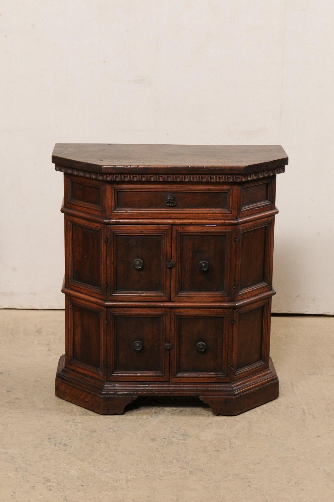 Wood Italian Petite-Sized Paneled & Carved Console Cabinets, Early 19th Century