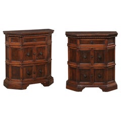 Italian Petite-Sized Paneled & Carved Console Cabinets, Early 19th Century