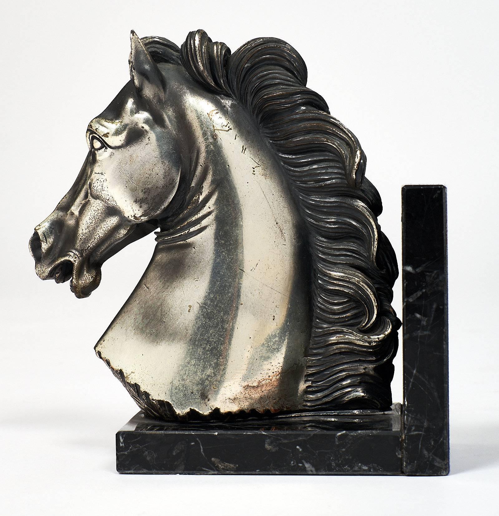 Art Deco Italian Pewter Horse Head Bookends