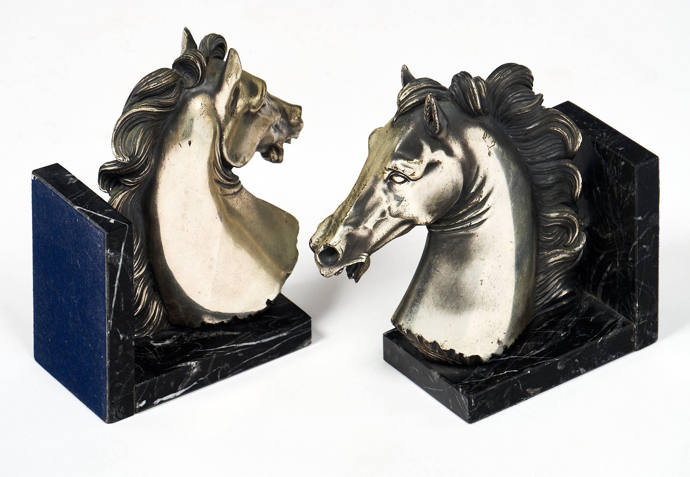 Mid-20th Century Italian Pewter Horse Head Bookends
