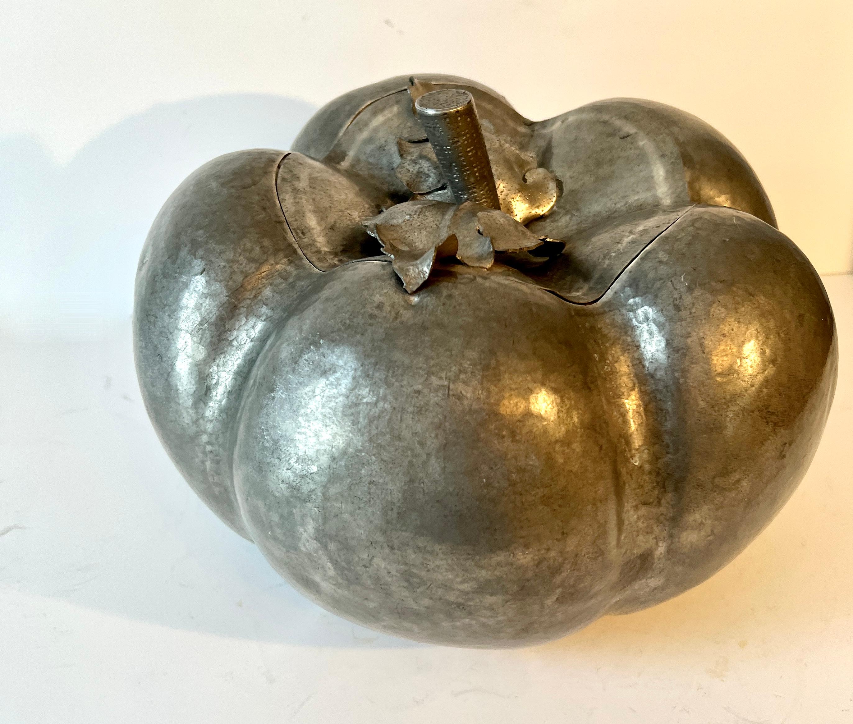 Italian Pewter Ice Bucket or Cookie Jar Pumpkin with Lid For Sale 5