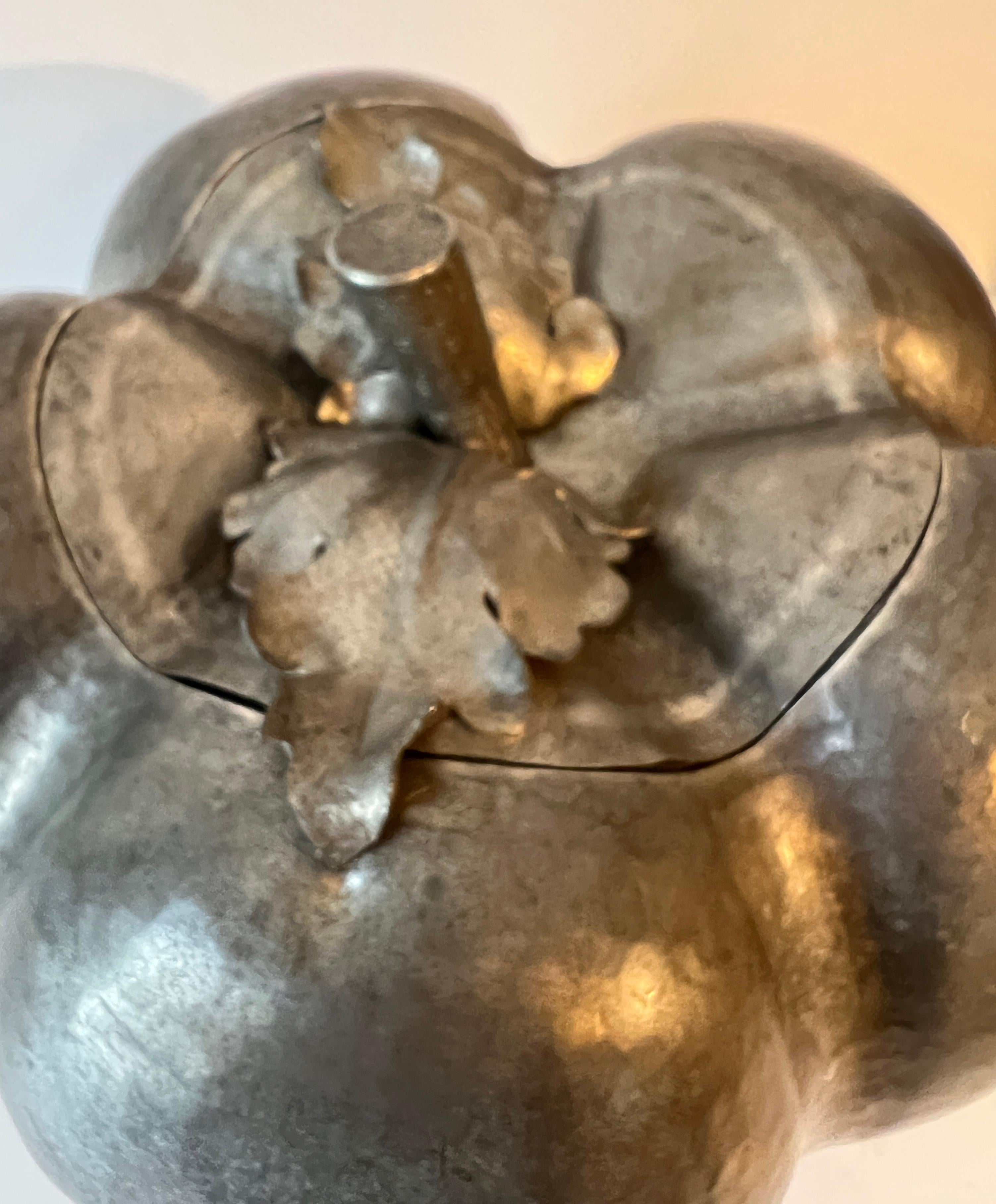 Italian Pewter Ice Bucket or Cookie Jar Pumpkin with Lid For Sale 6