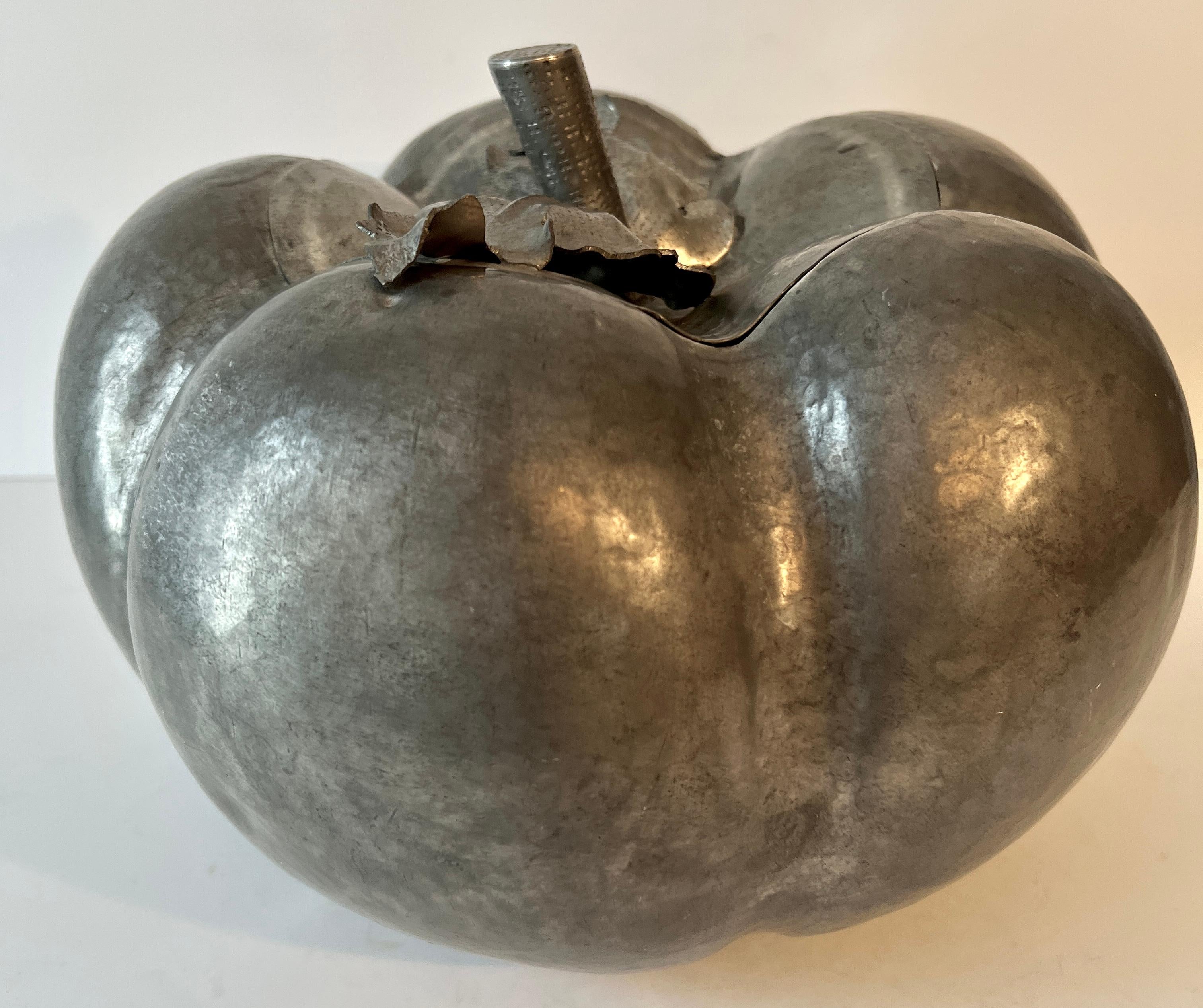 Mid-Century Modern Italian Pewter Ice Bucket or Cookie Jar Pumpkin with Lid For Sale