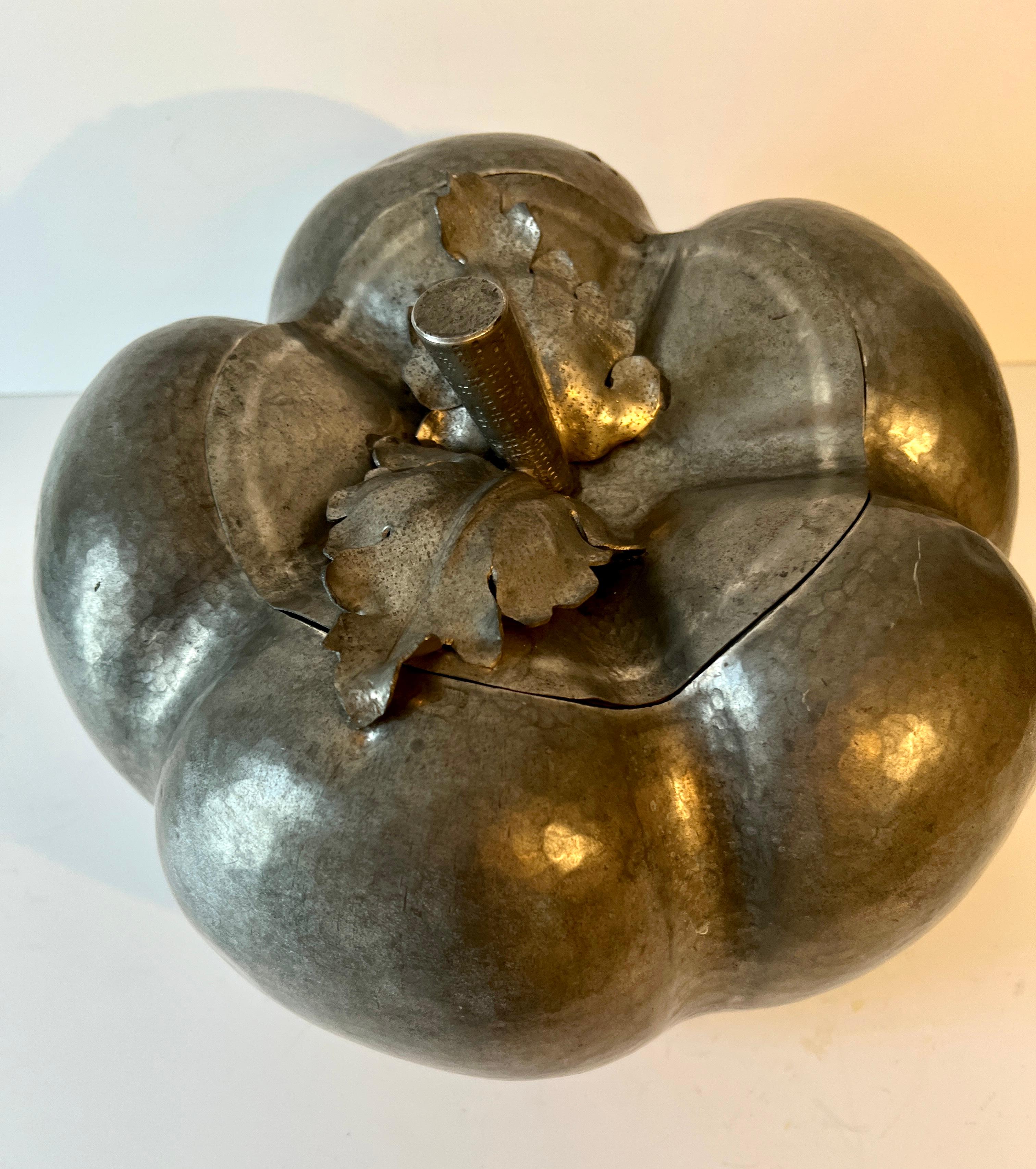 Hammered Italian Pewter Ice Bucket or Cookie Jar Pumpkin with Lid For Sale
