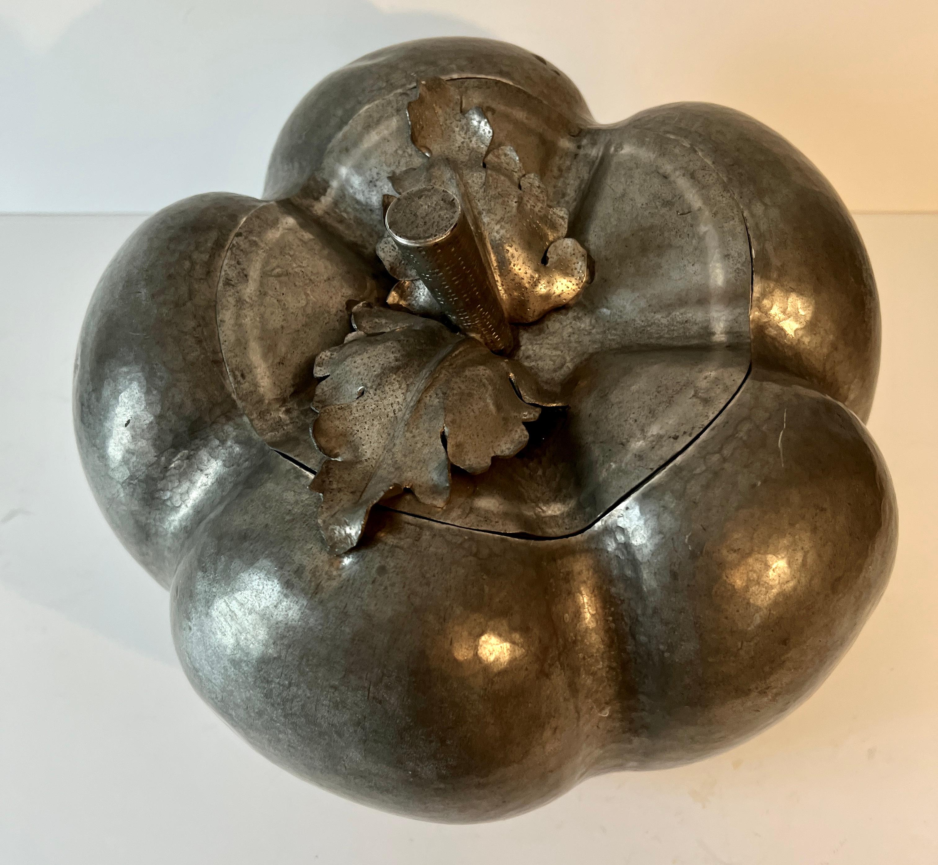 Italian Pewter Ice Bucket or Cookie Jar Pumpkin with Lid In Good Condition For Sale In Los Angeles, CA