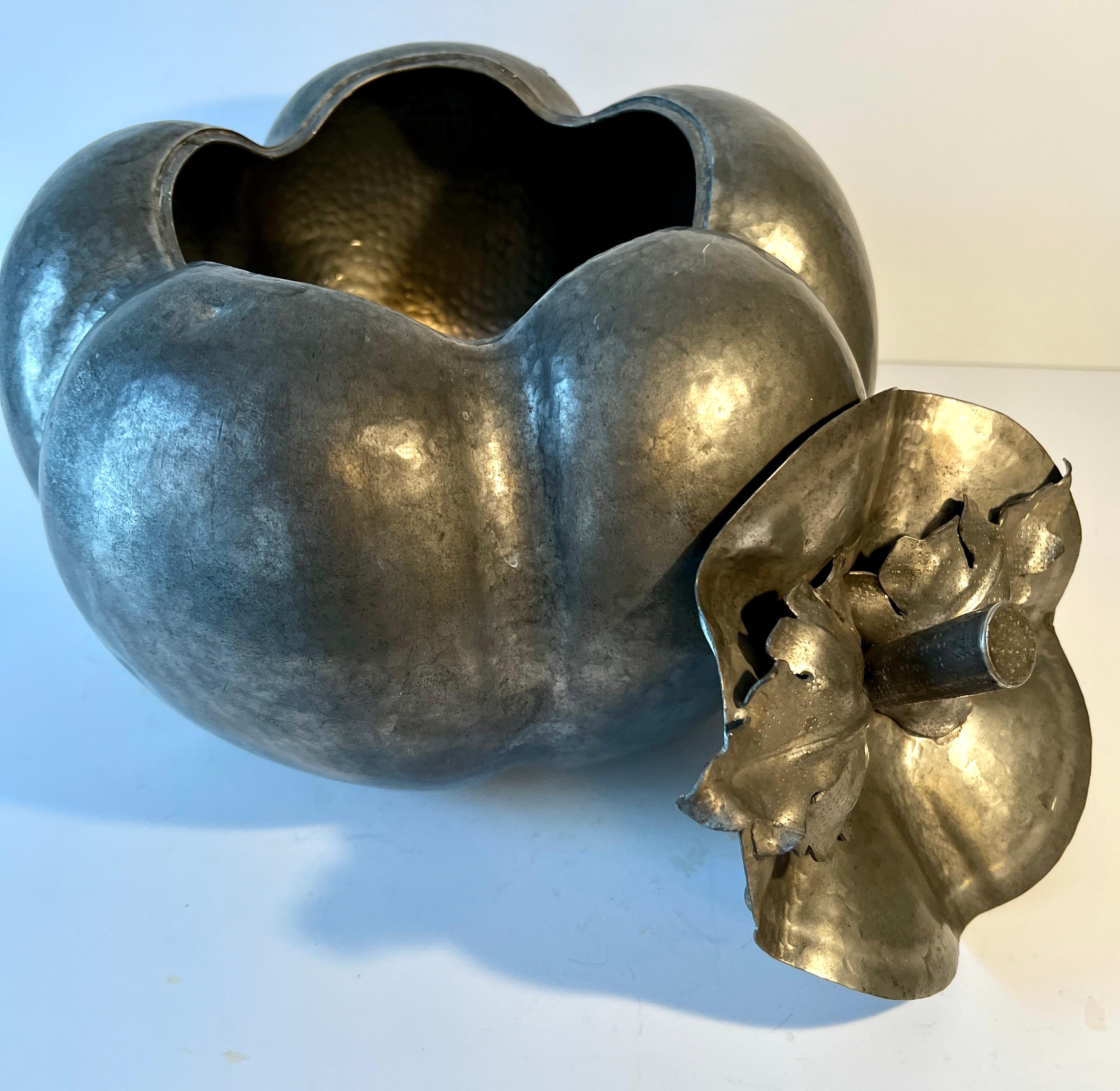 20th Century Italian Pewter Ice Bucket or Cookie Jar Pumpkin with Lid For Sale