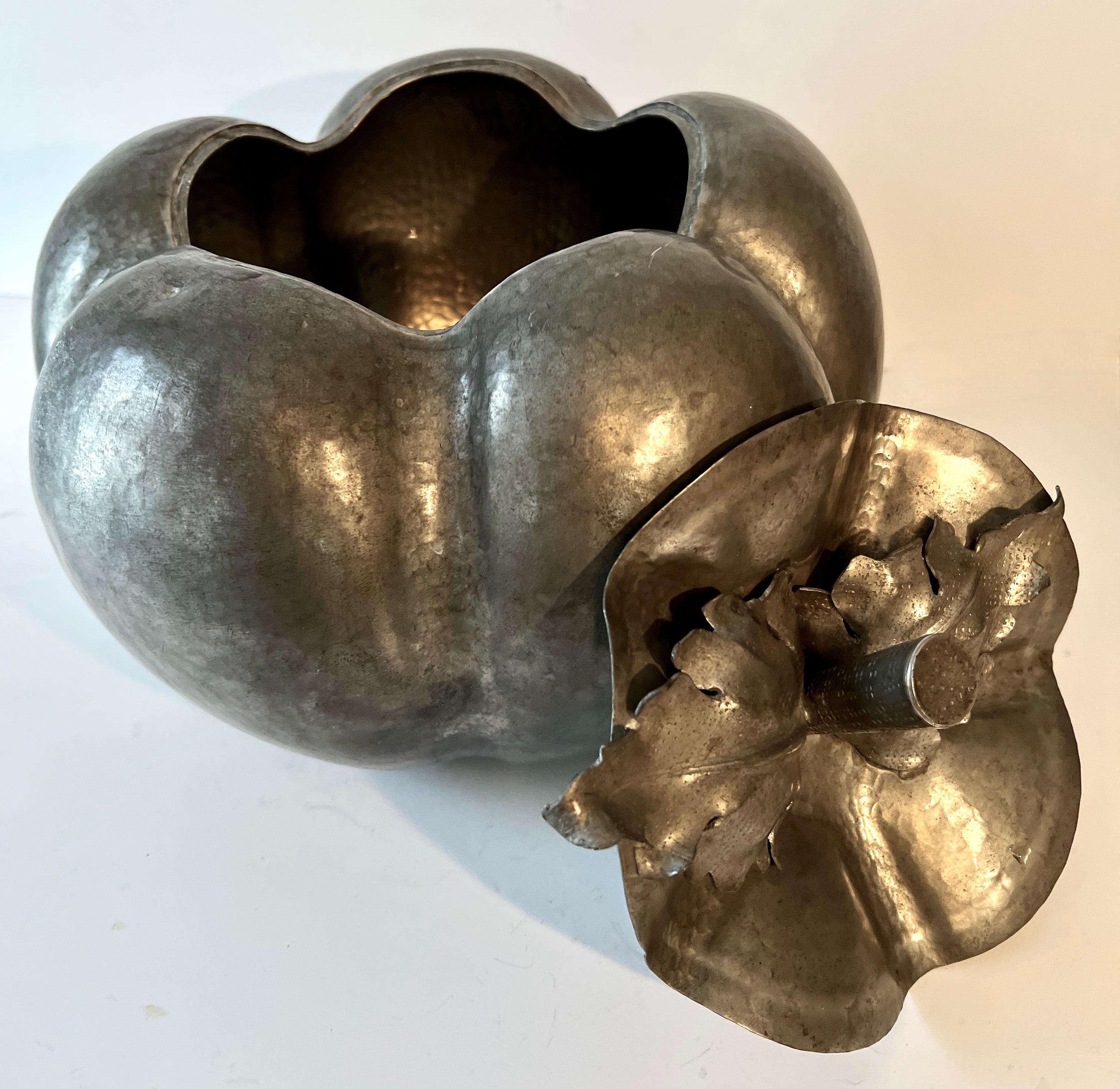 Italian Pewter Ice Bucket or Cookie Jar Pumpkin with Lid For Sale 2