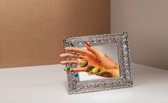 Italian Photo Frame in Lost Wax Silver , Harmony Coral