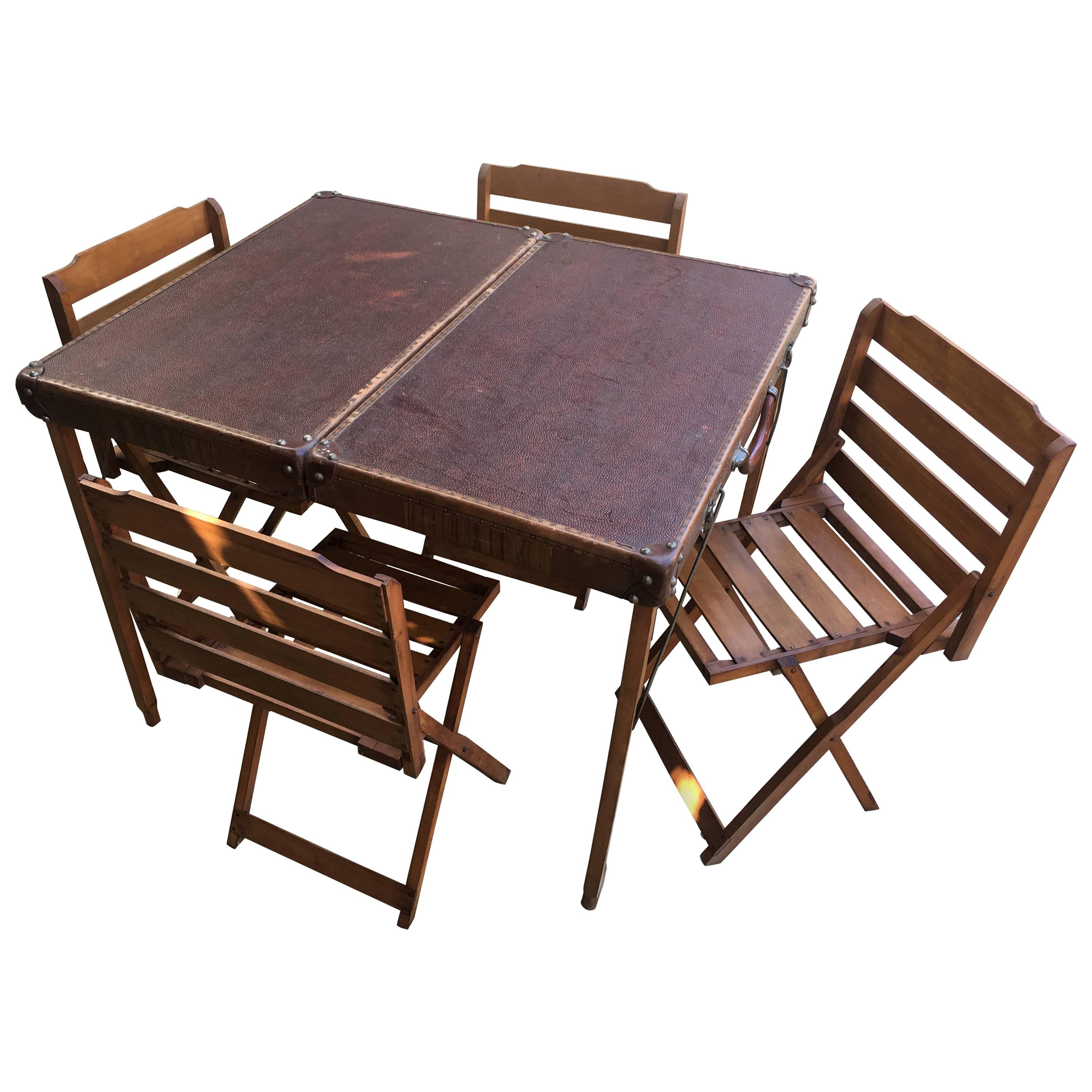 Italian Picnic Folding Table with Chairs from 1950s For Sale