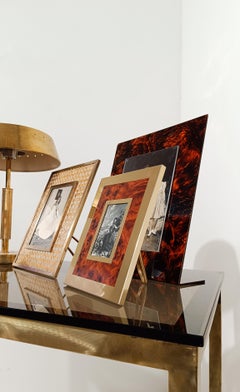 Italian Picture Frame in gilded aluminum and Faux Burl Formica By Mascagni, 70s