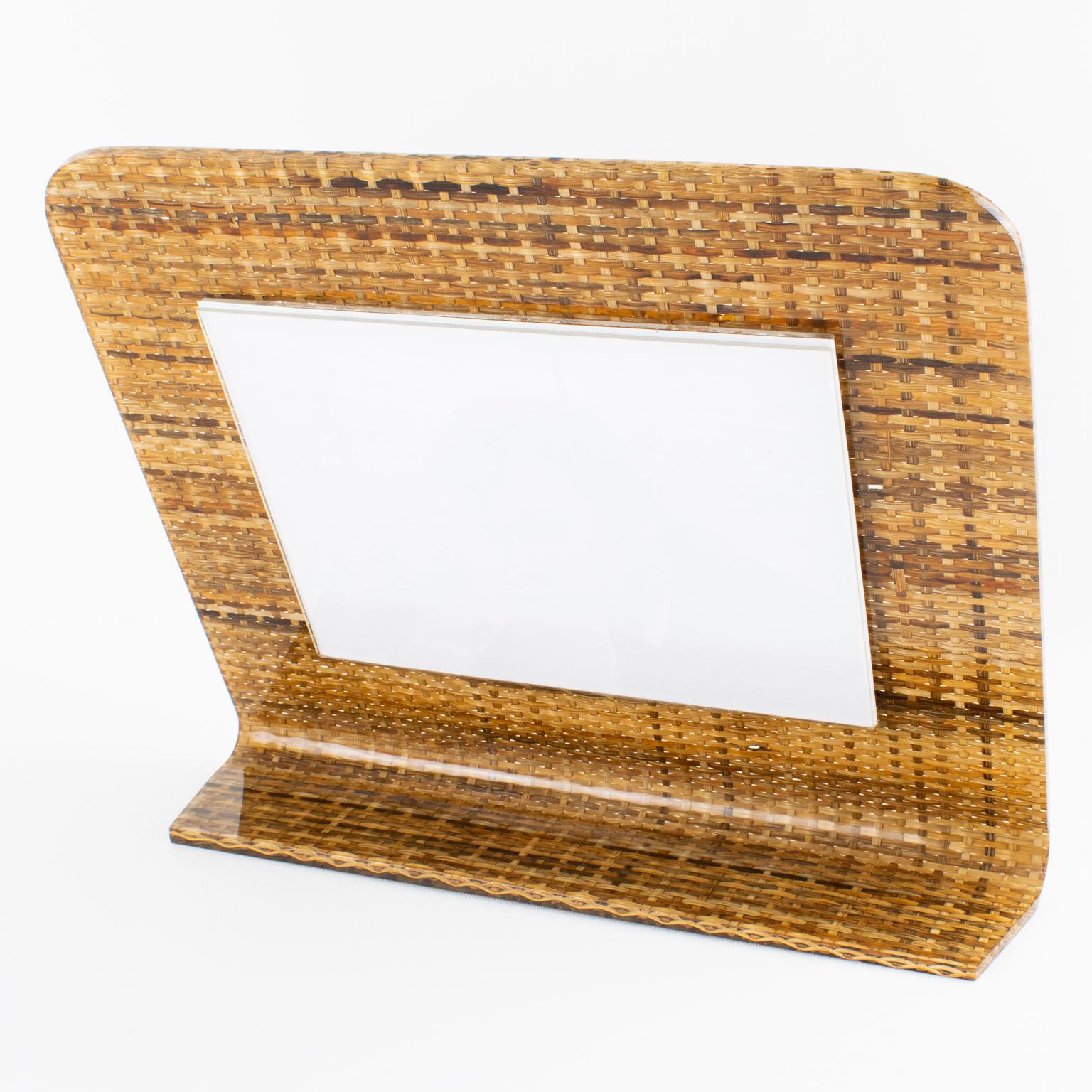 Late 20th Century Italian Picture Frame in Lucite and Rattan, circa 1970 For Sale