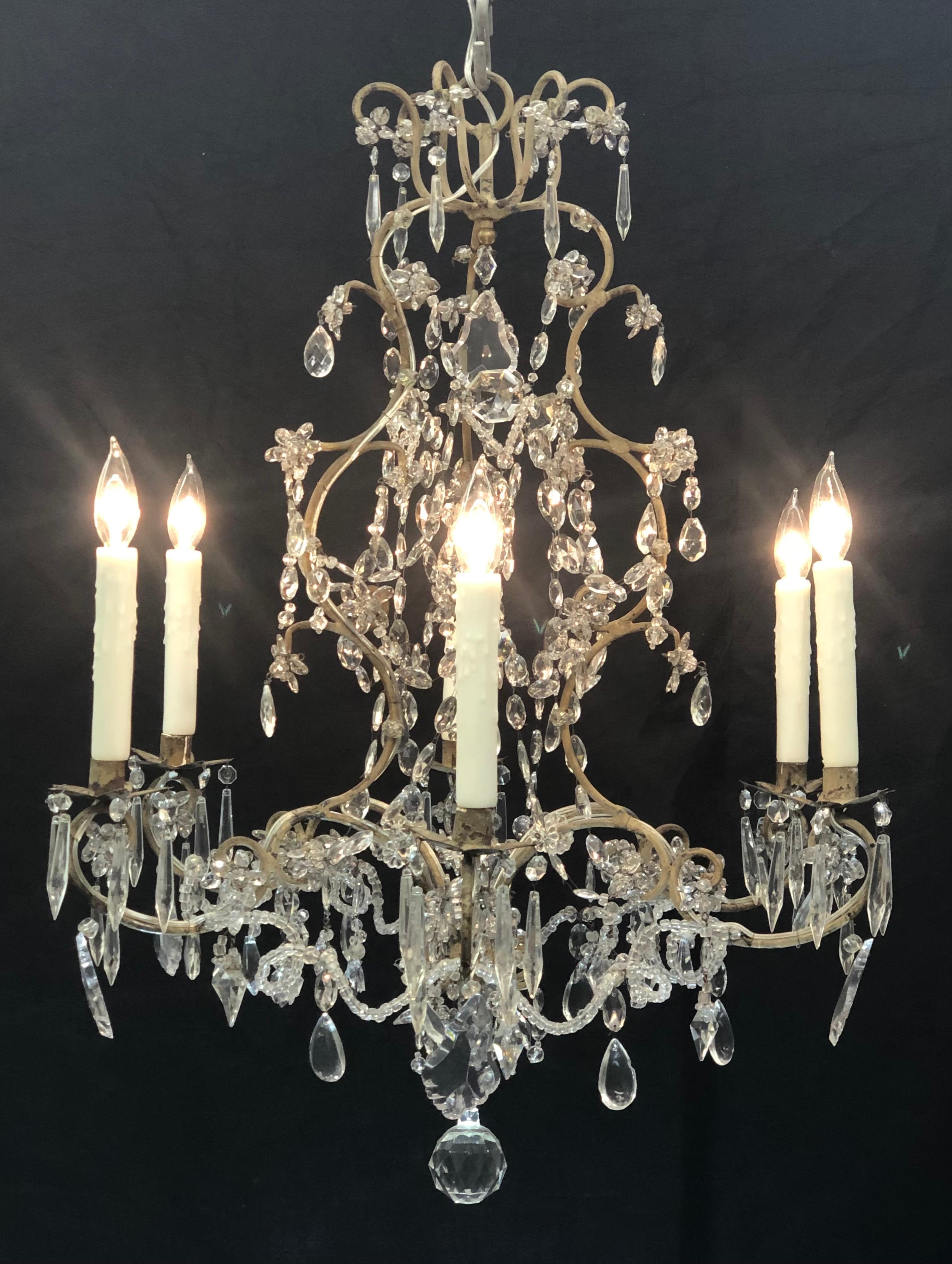 Chinoiserie Italian Piedmont Chinoserie Style Crystal and Tôle Chandelier, 19th Century For Sale