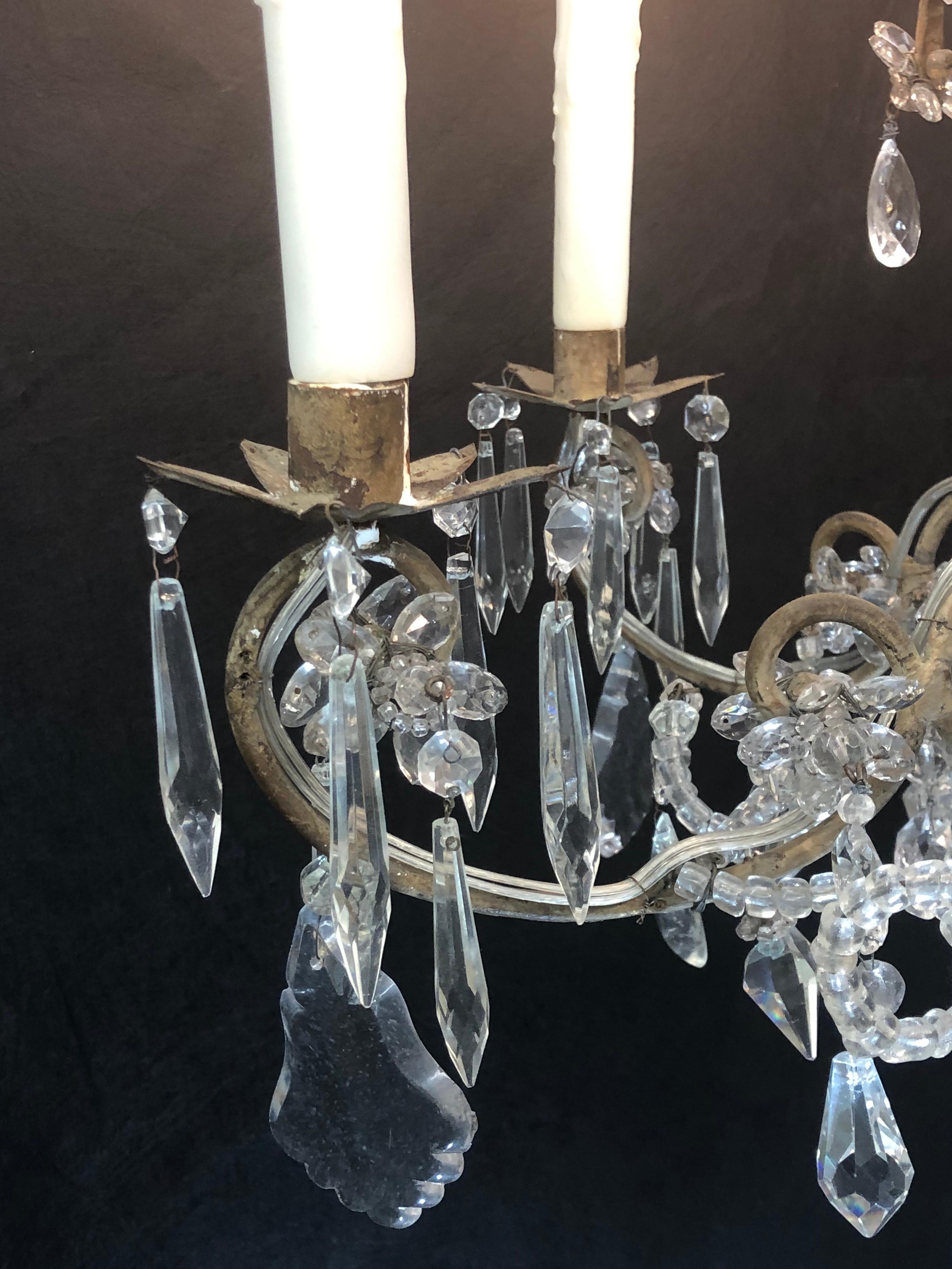 Italienischer Piedmont-Kronleuchter aus Kristall und Zinn im Chinoserie-Stil, 19. Jahrhundert im Angebot 1