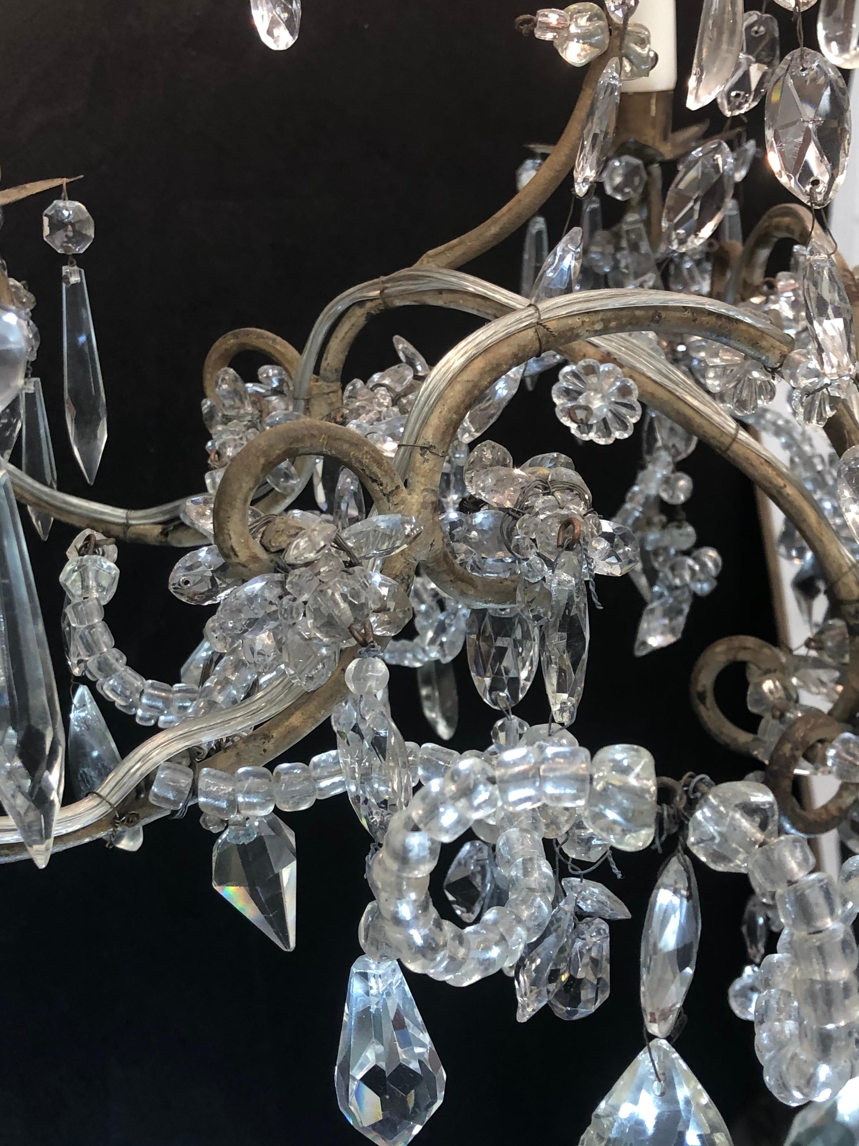 Italienischer Piedmont-Kronleuchter aus Kristall und Zinn im Chinoserie-Stil, 19. Jahrhundert im Angebot 2