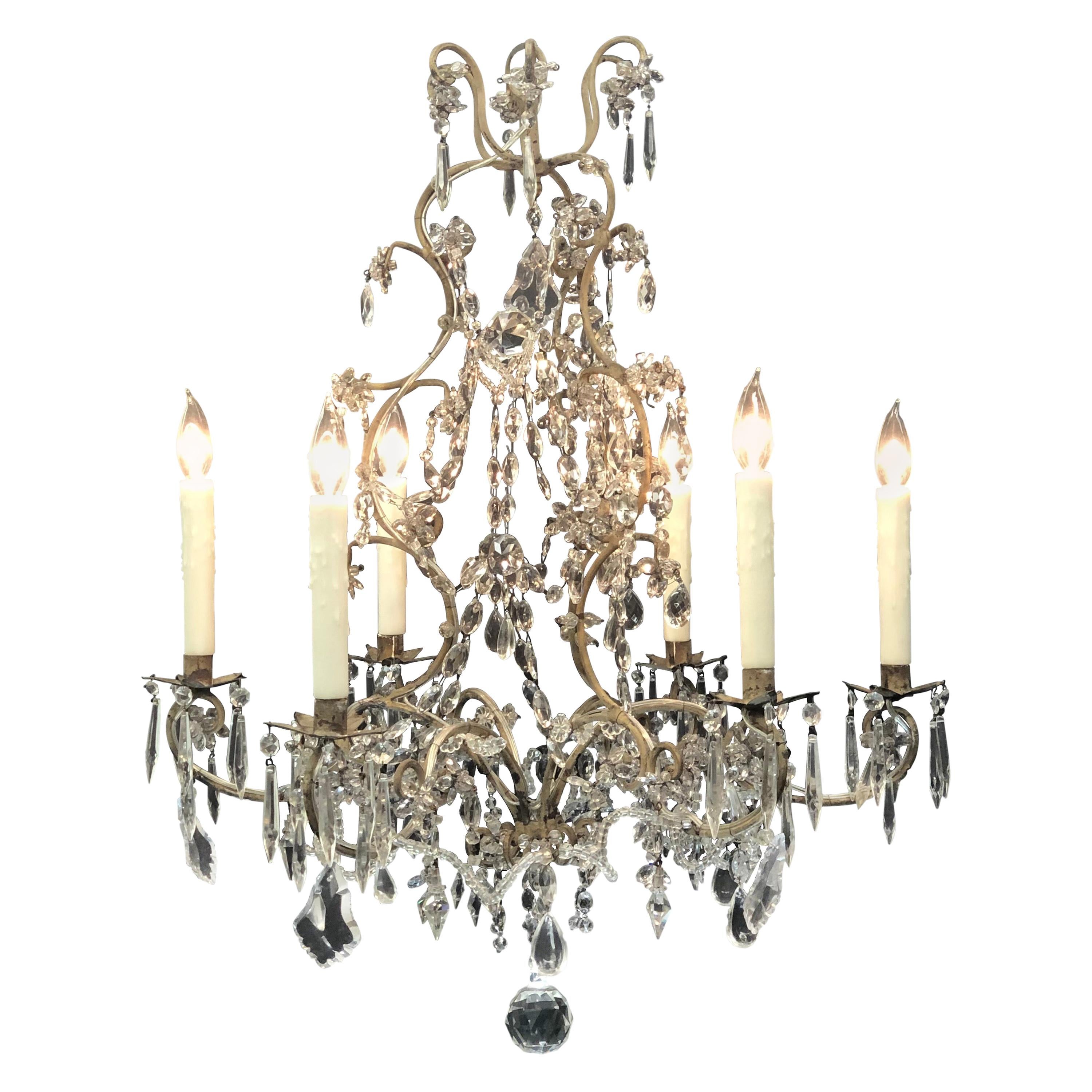 Lampadario italiano in stile Chinoserie piemontese con cristalli e tôle, XIX secolo
