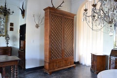 Italian, Piemonte, Neoclassic Fruitwood Lattice-Front 2-Door, 2-Drawer Cabinet
