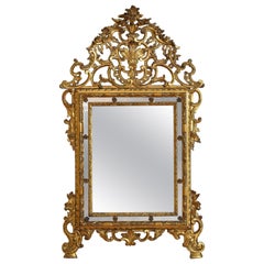 Italie, Piémont, période rococo, miroir 2 pièces en bois doré sculpté, 1erq. 18e s.