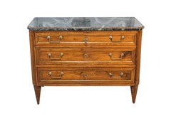 Italian Piemontese 1890s Three-Drawer Walnut Commode with Dark Green Marble Top