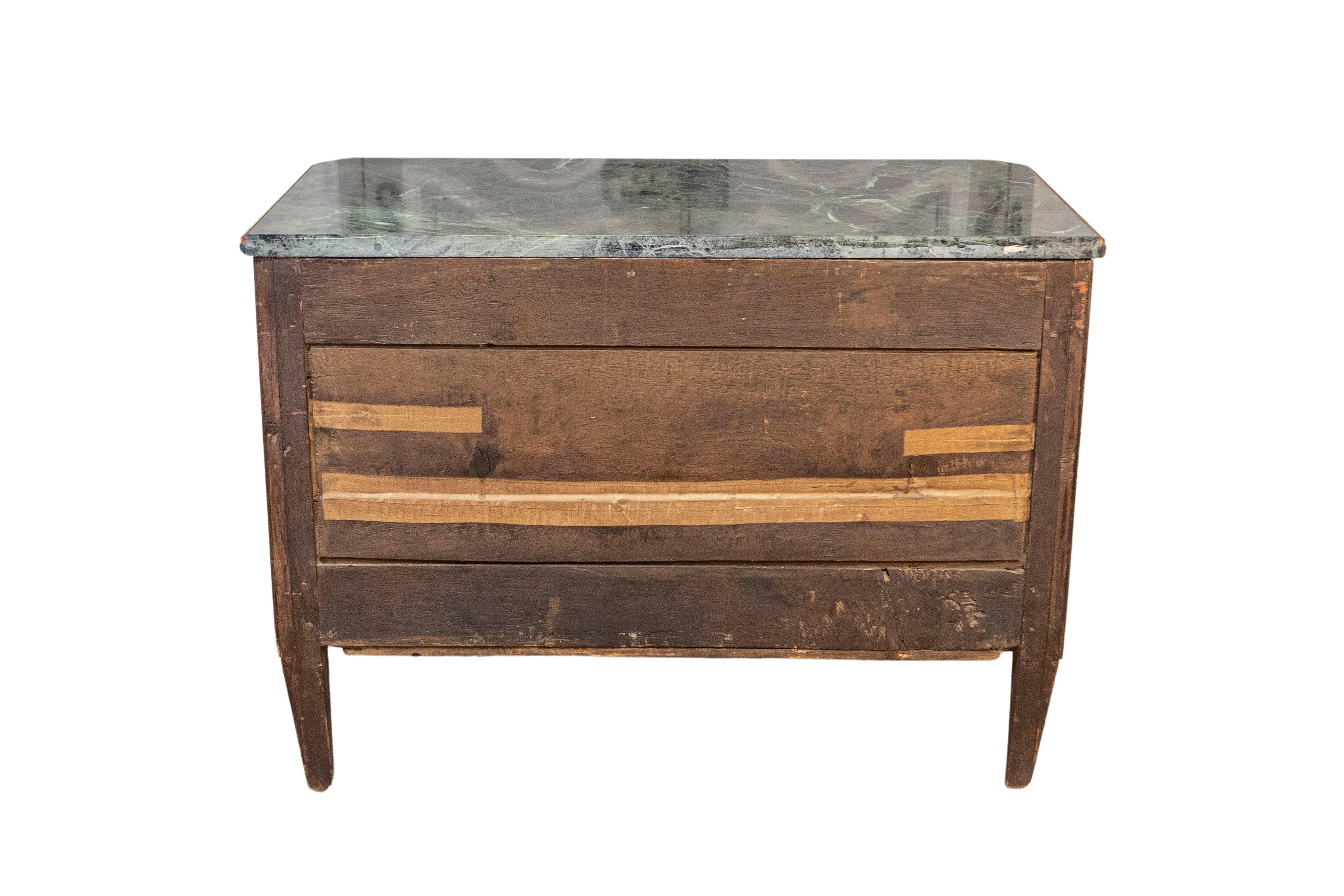 Italian Piemontese 1890s Three-Drawer Walnut Commode with Dark Green Marble Top In Good Condition For Sale In Atlanta, GA