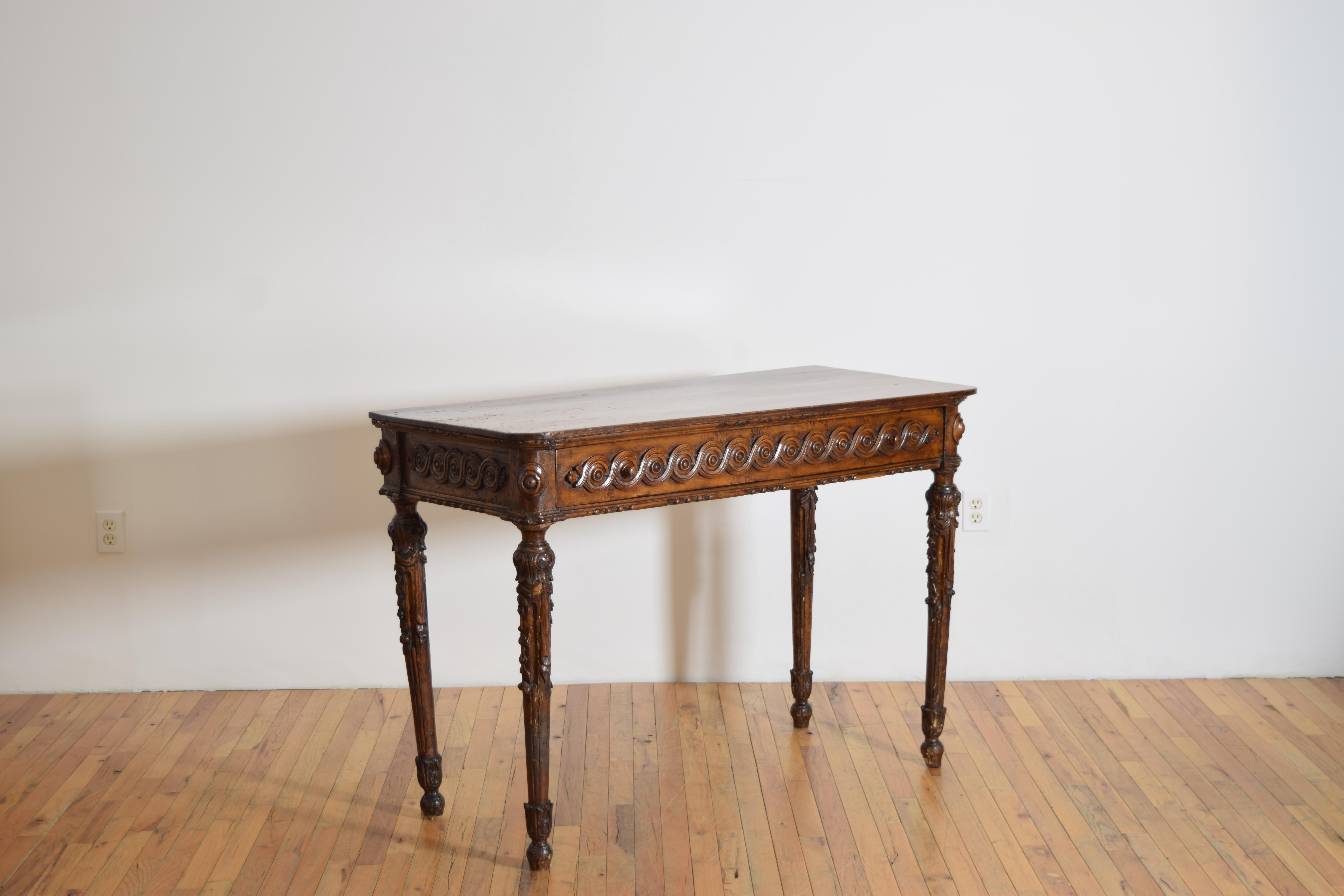Neoclassical Italian, Piemontese, Carved Larice 1-Drawer Console, last quarter 18th century For Sale