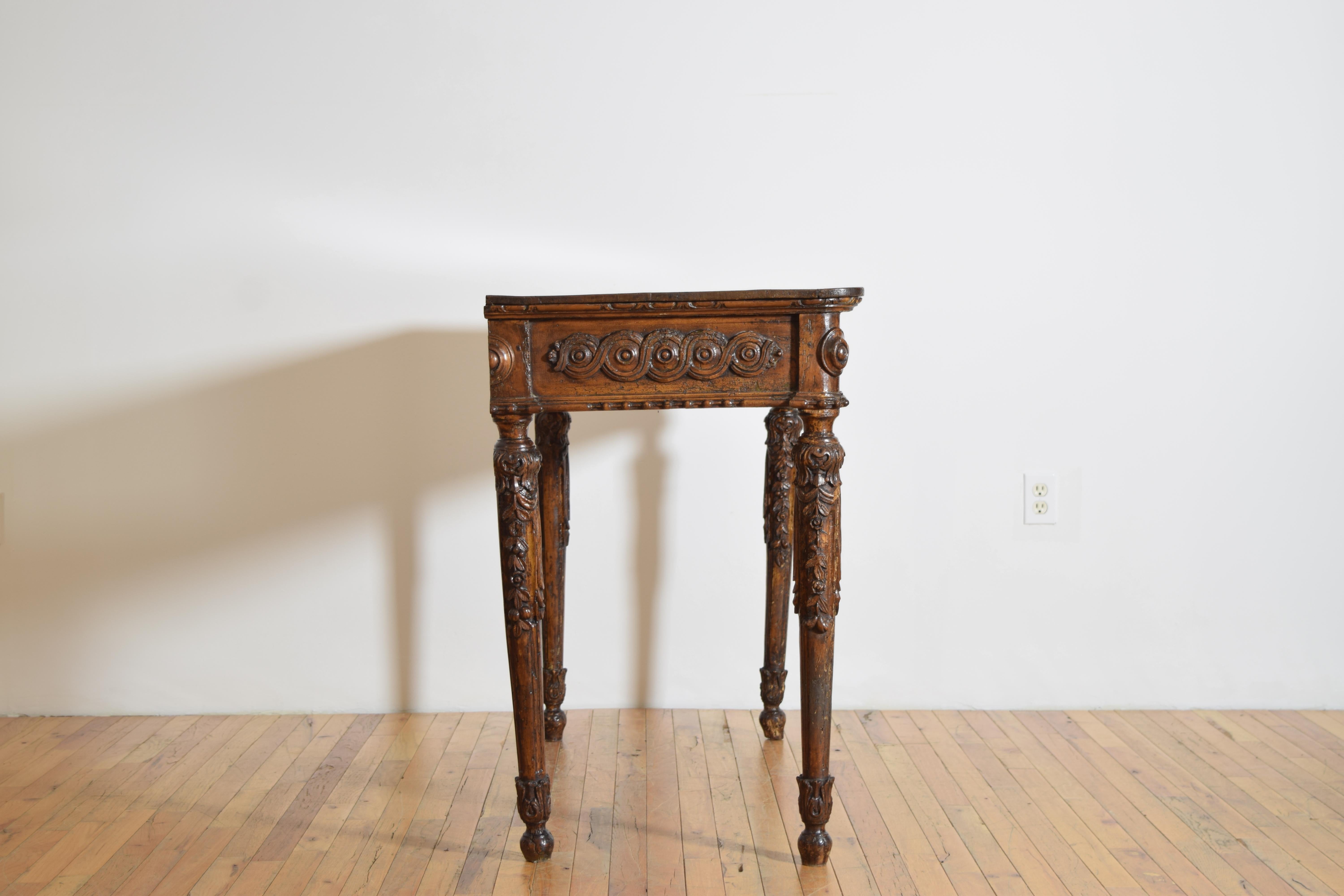 Late 18th Century Italian, Piemontese, Carved Larice 1-Drawer Console, last quarter 18th century For Sale