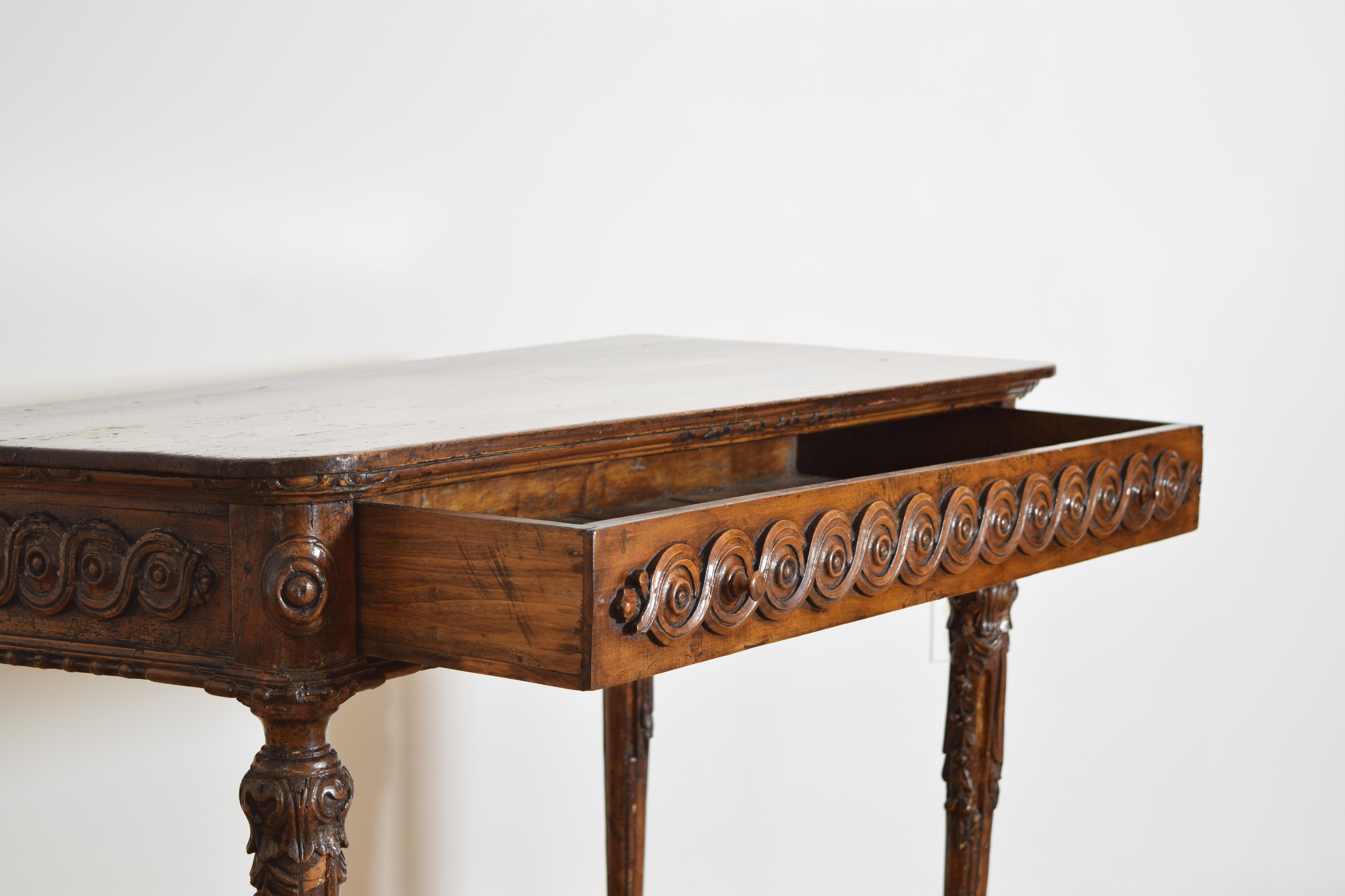 Pine Italian, Piemontese, Carved Larice 1-Drawer Console, last quarter 18th century For Sale