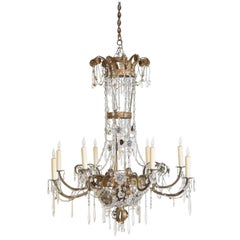 Antique Italian, Piemontese Gilt Metal, Iron and Glass 9-LIght Chandelier, UL