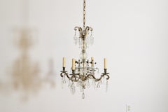 Italian, Piemontese, Late Neoclassic Gilt Metal & Blown Glass 4-Light Chandelier