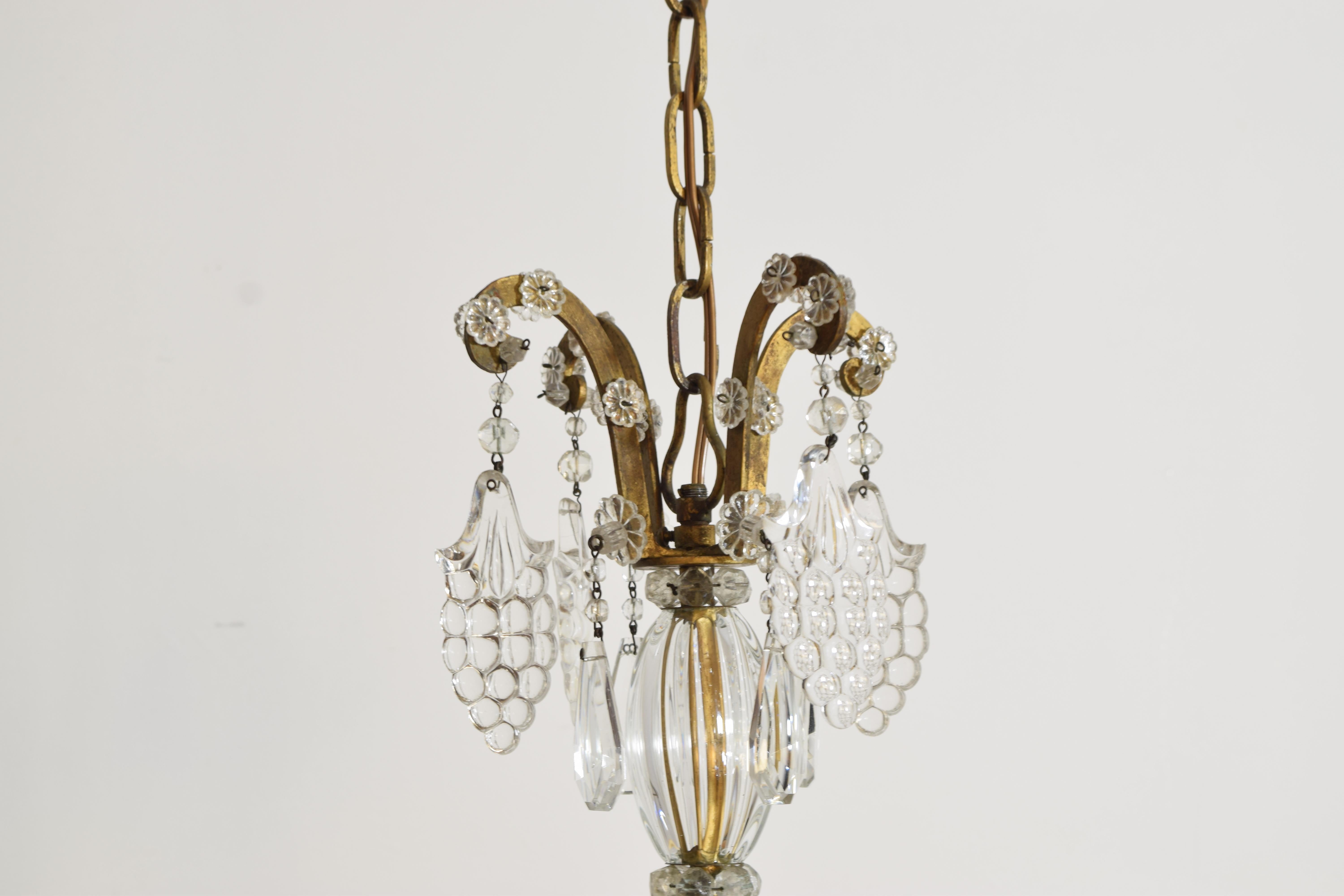 Italian, Piemontese, Late Neoclassic Gilt Metal & Blown Glass 4-Light Chandelier For Sale 2