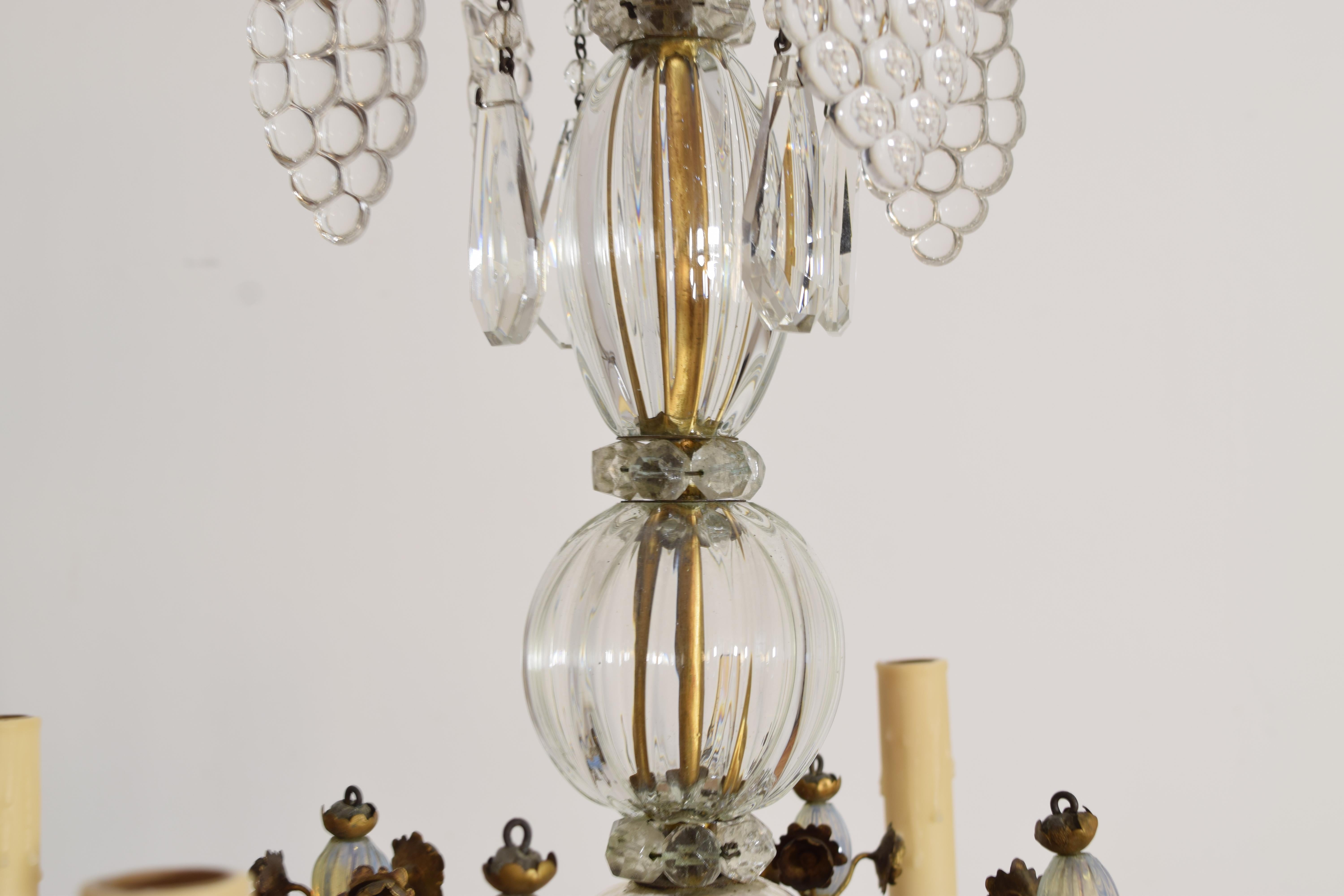 Italian, Piemontese, Late Neoclassic Gilt Metal & Blown Glass 4-Light Chandelier For Sale 3