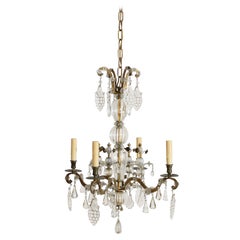 Italian, Piemontese, Late Neoclassic Gilt Metal & Blown Glass 4-Light Chandelier