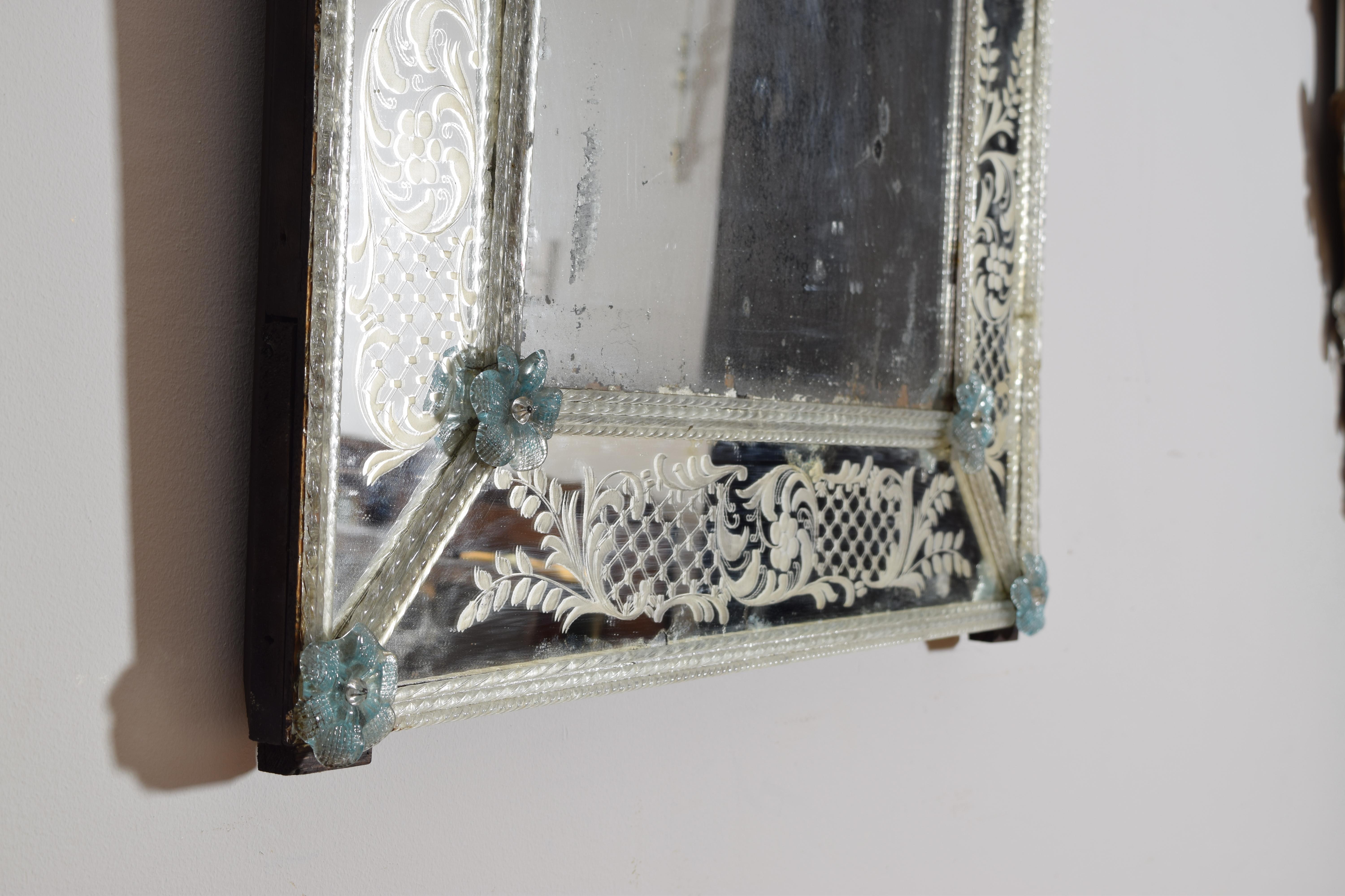 Italian, Piemontese, Rococo Style Etched and Colored Glass Mirror, ca. 1875 For Sale 6