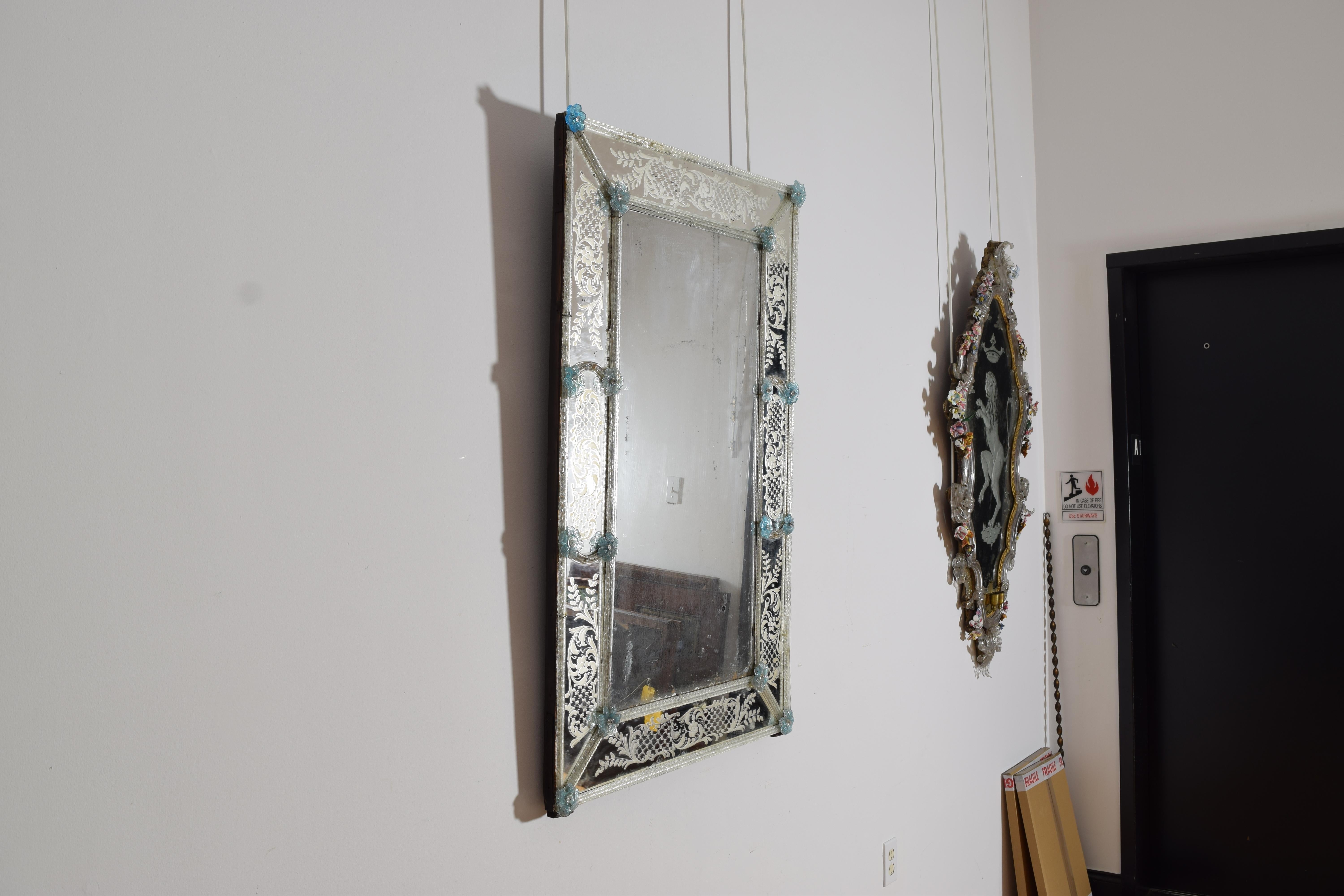 Italian, Piemontese, Rococo Style Etched and Colored Glass Mirror, ca. 1875 In Good Condition For Sale In Atlanta, GA