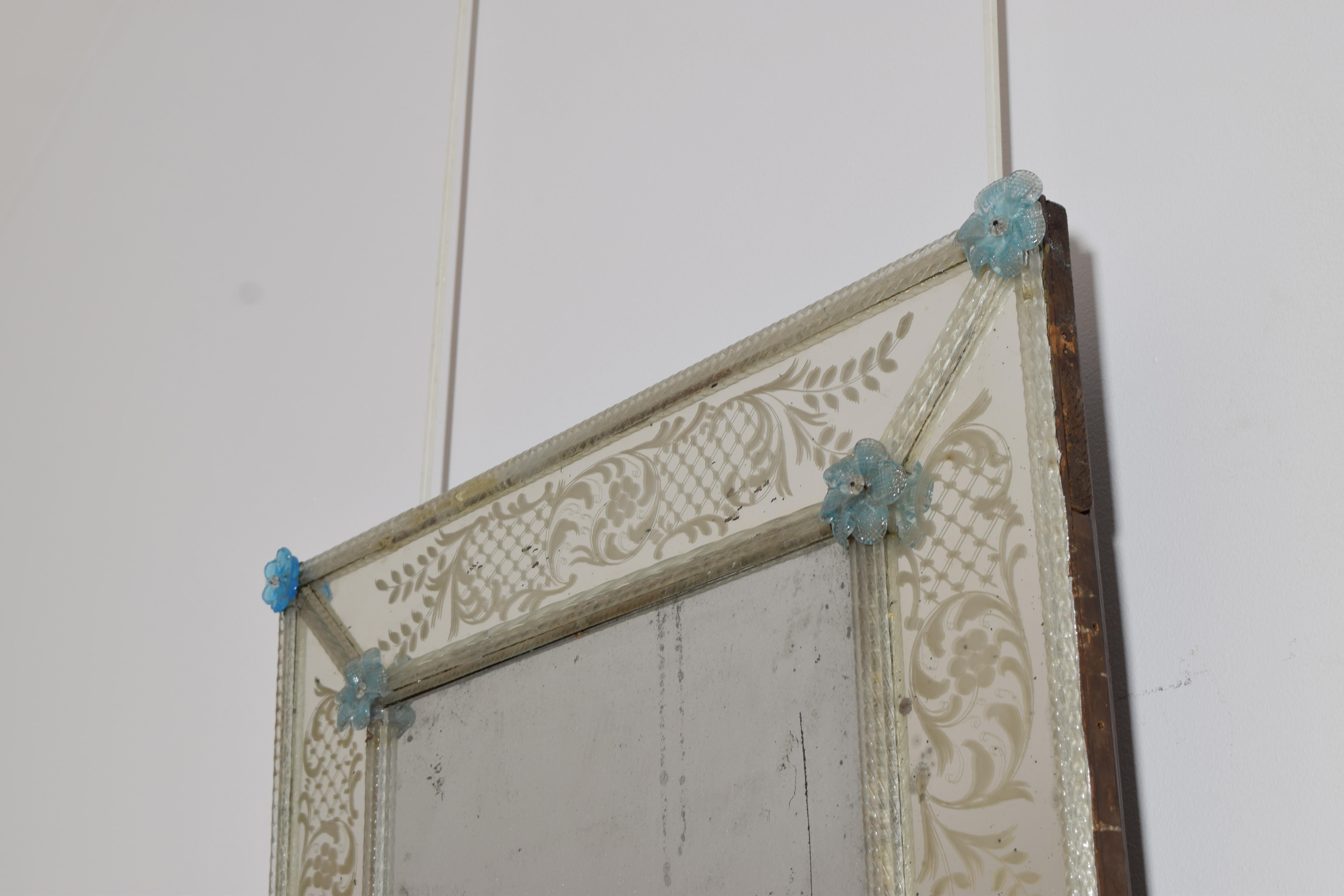 19th Century Italian, Piemontese, Rococo Style Etched and Colored Glass Mirror, ca. 1875 For Sale