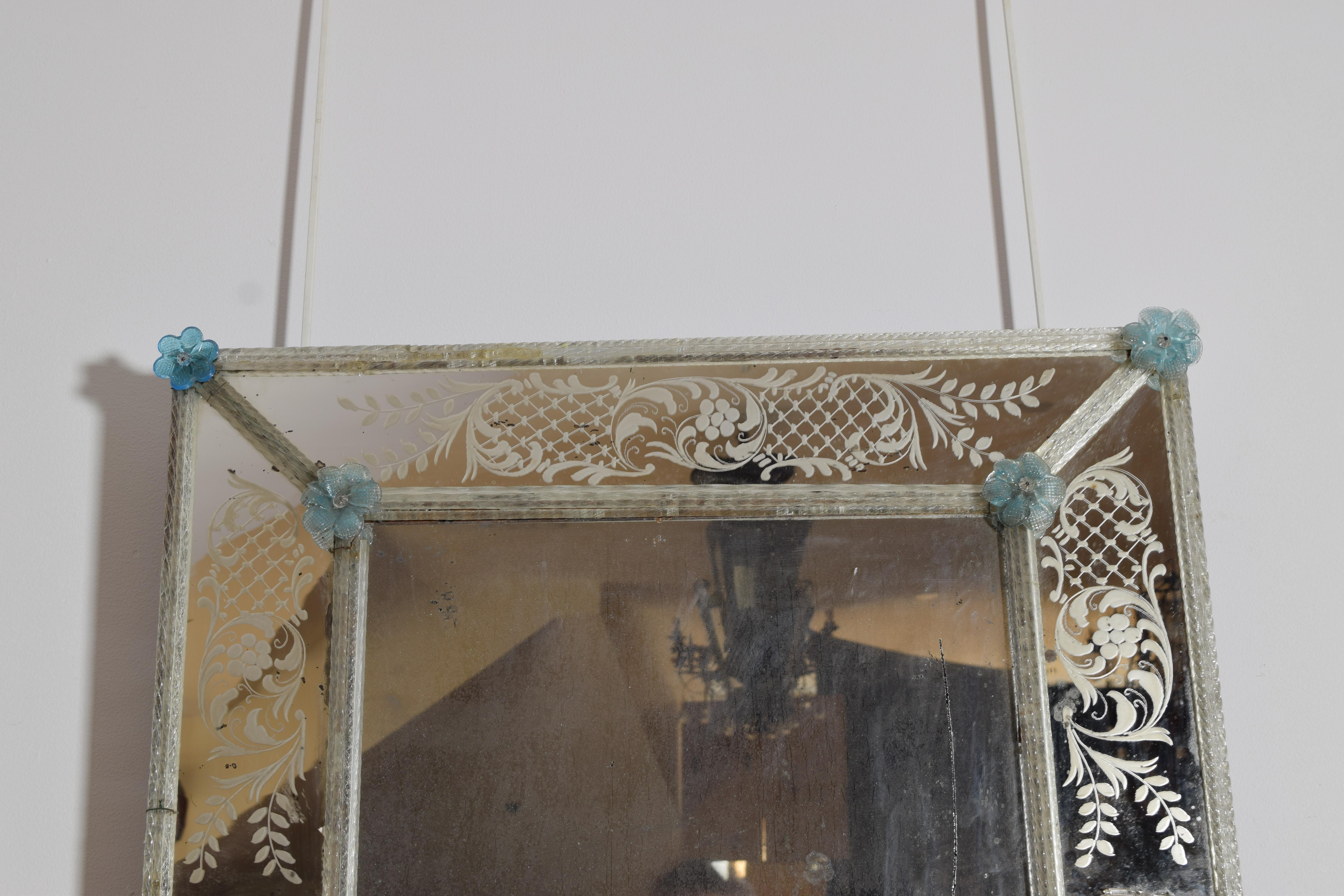 Italian, Piemontese, Rococo Style Etched and Colored Glass Mirror, ca. 1875 For Sale 1