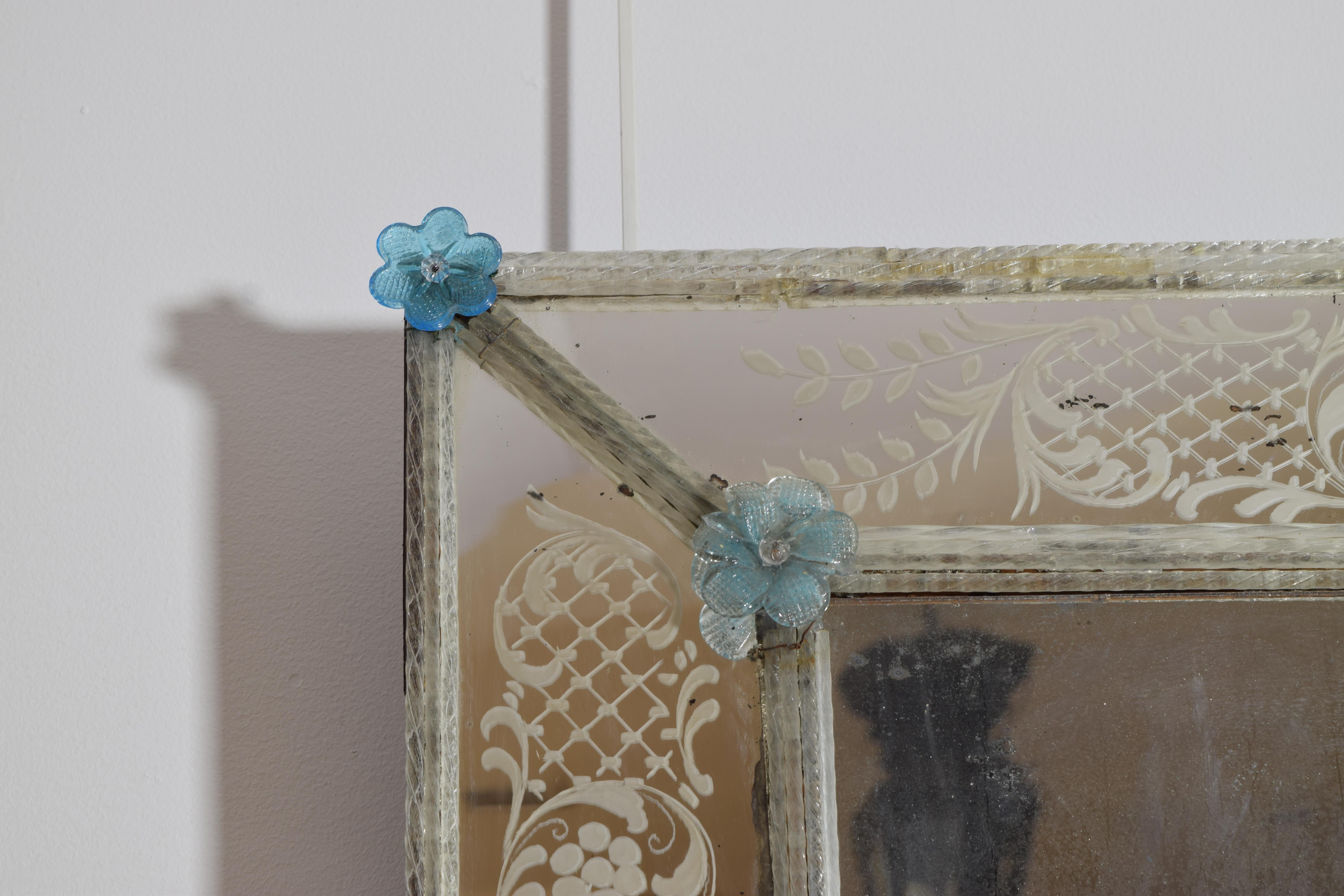 Italian, Piemontese, Rococo Style Etched and Colored Glass Mirror, ca. 1875 For Sale 2